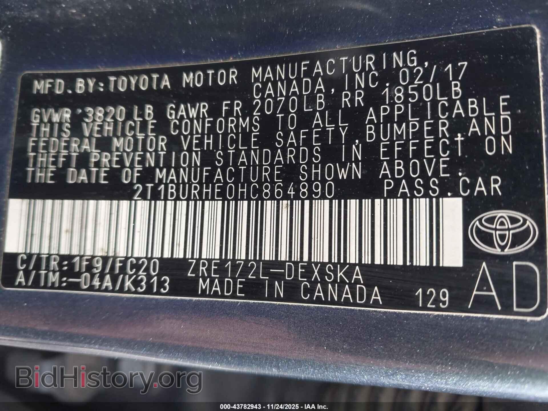 2017 TOYOTA COROLLA - VIN: 2T1BURHE0HC864890 - Фото 9