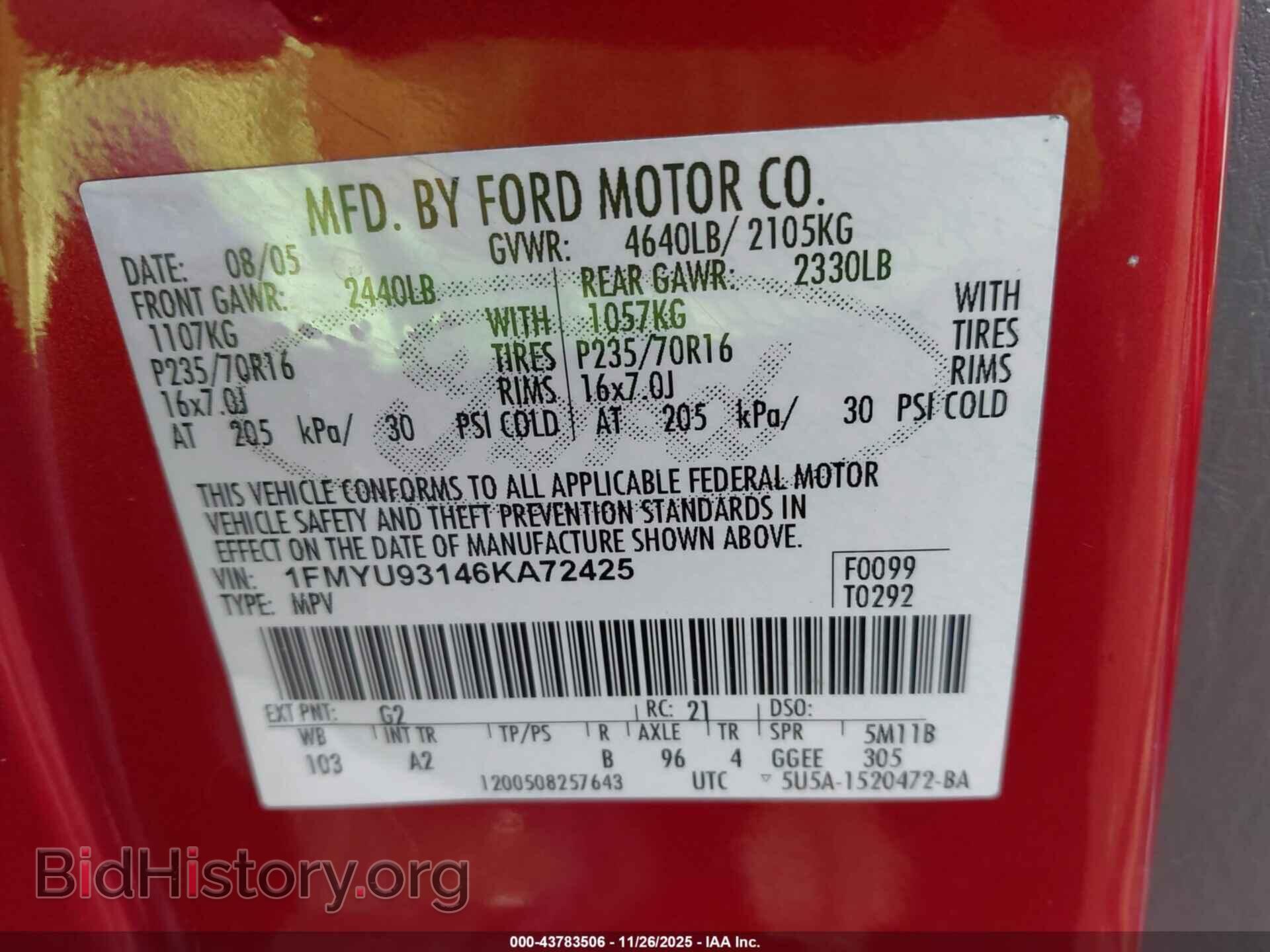 2006 FORD ESCAPE - VIN: 1FMYU93146KA72425 - Photo 9