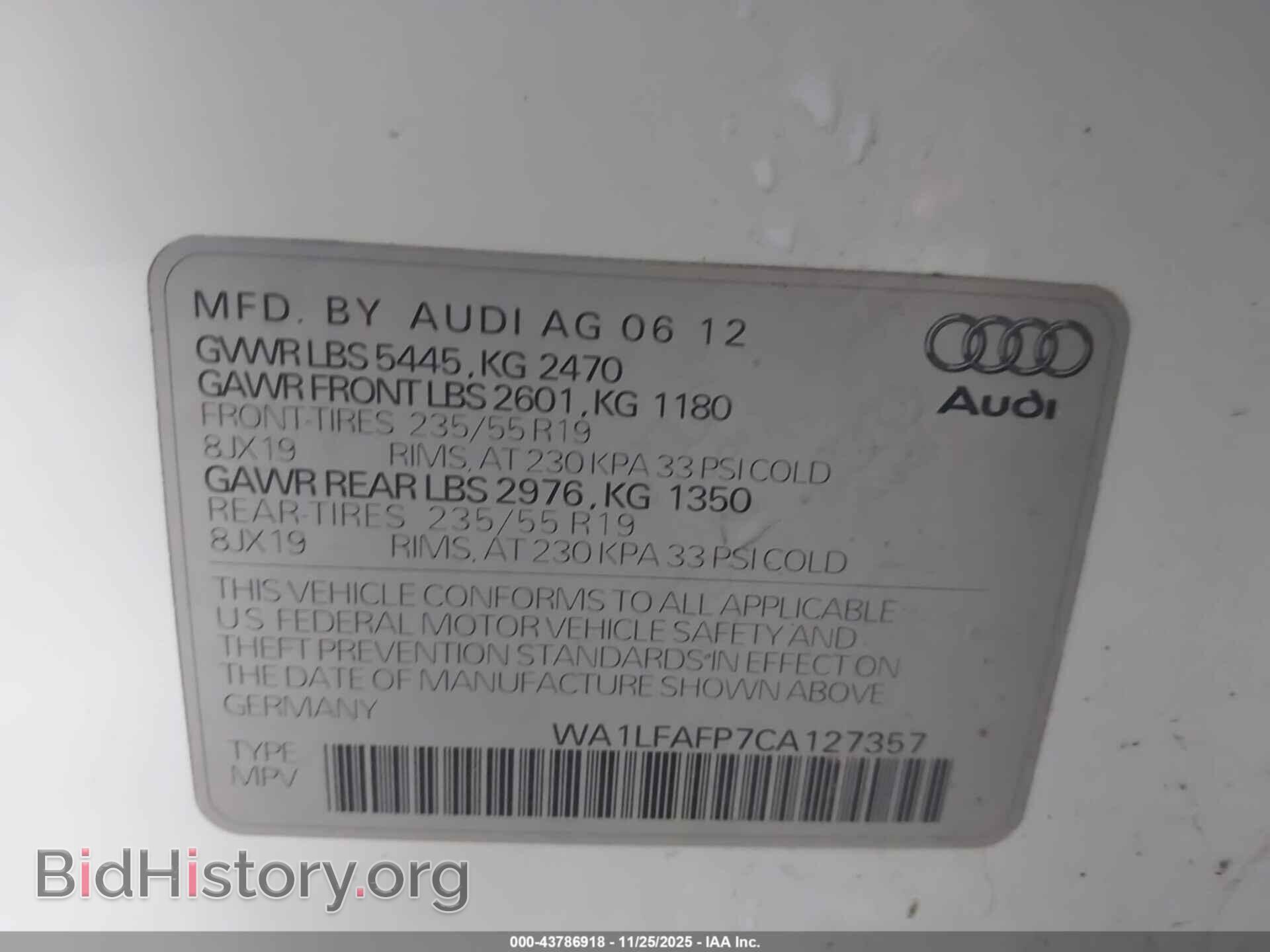 2012 AUDI Q5 - VIN: WA1LFAFP7CA127357 - Фото 9