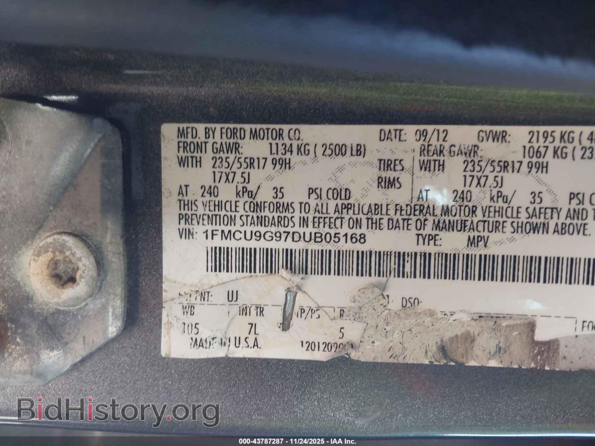 2013 FORD ESCAPE - VIN: 1FMCU9G97DUB05168 - Фото 9