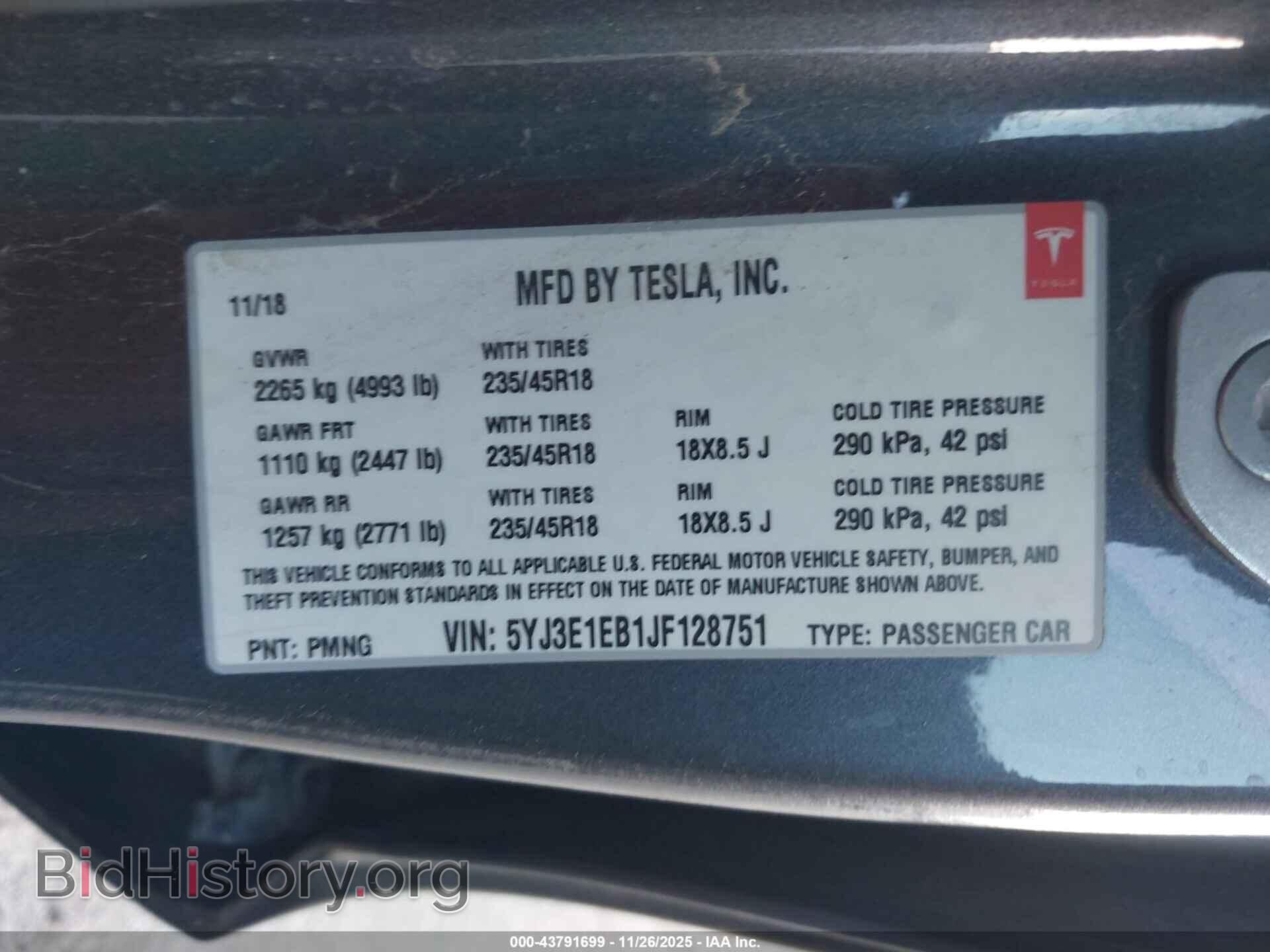 2018 TESLA MODEL 3 - VIN: 5YJ3E1EB1JF128751 - Photo 9
