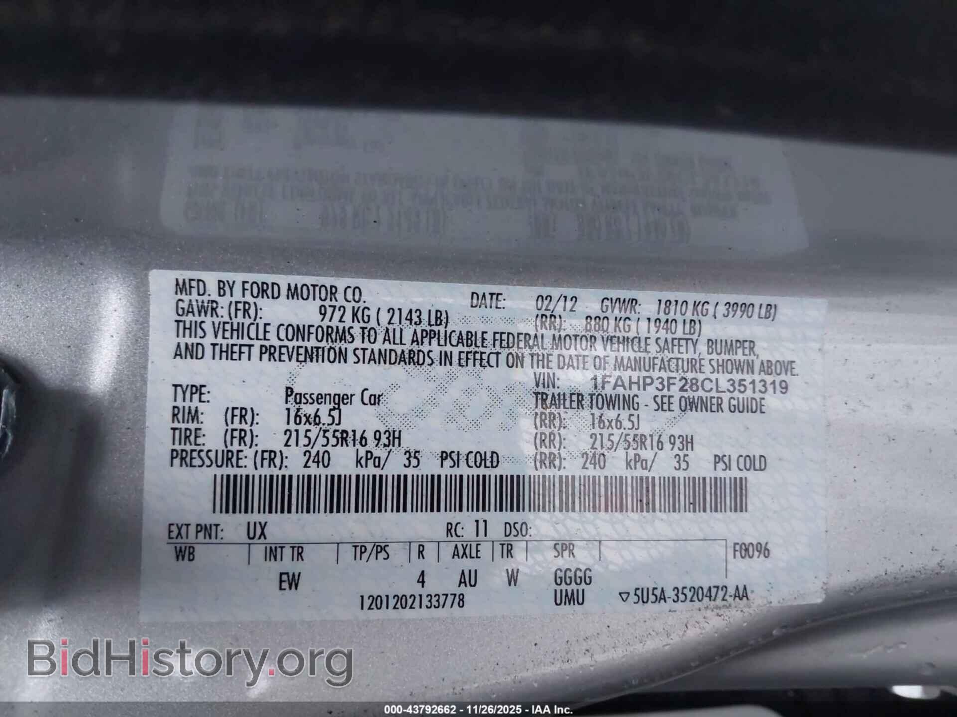 2012 FORD FOCUS - VIN: 1FAHP3F28CL351319 - Фото 9