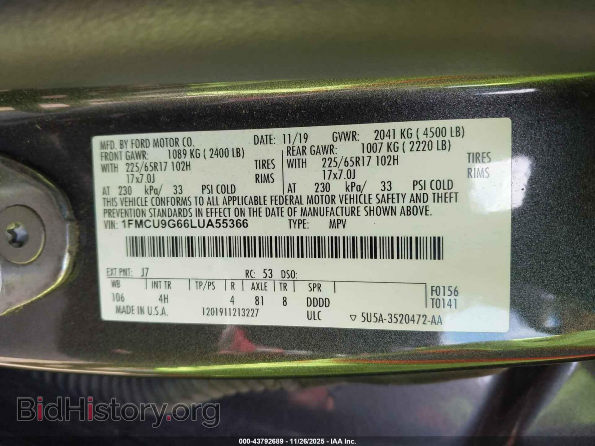 2020 FORD ESCAPE - VIN: 1FMCU9G66LUA55366 - Фото 9