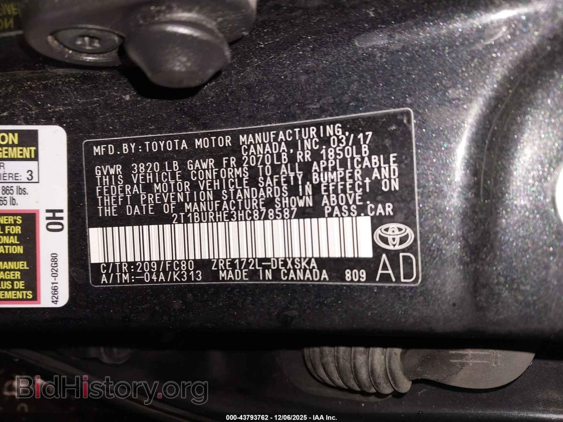 2017 TOYOTA COROLLA - VIN: 2T1BURHE3HC878587 - Фото 9