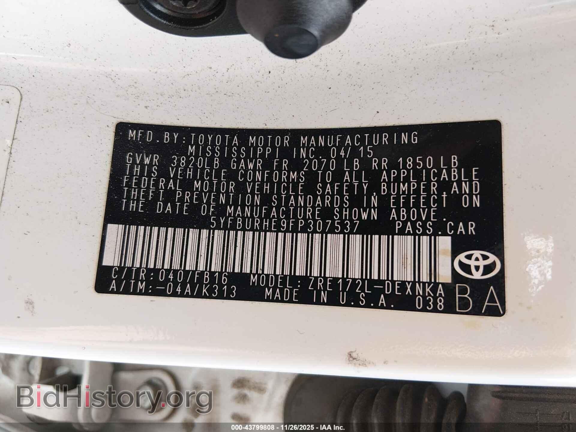 2015 TOYOTA COROLLA - VIN: 5YFBURHE9FP307537 - Фото 9