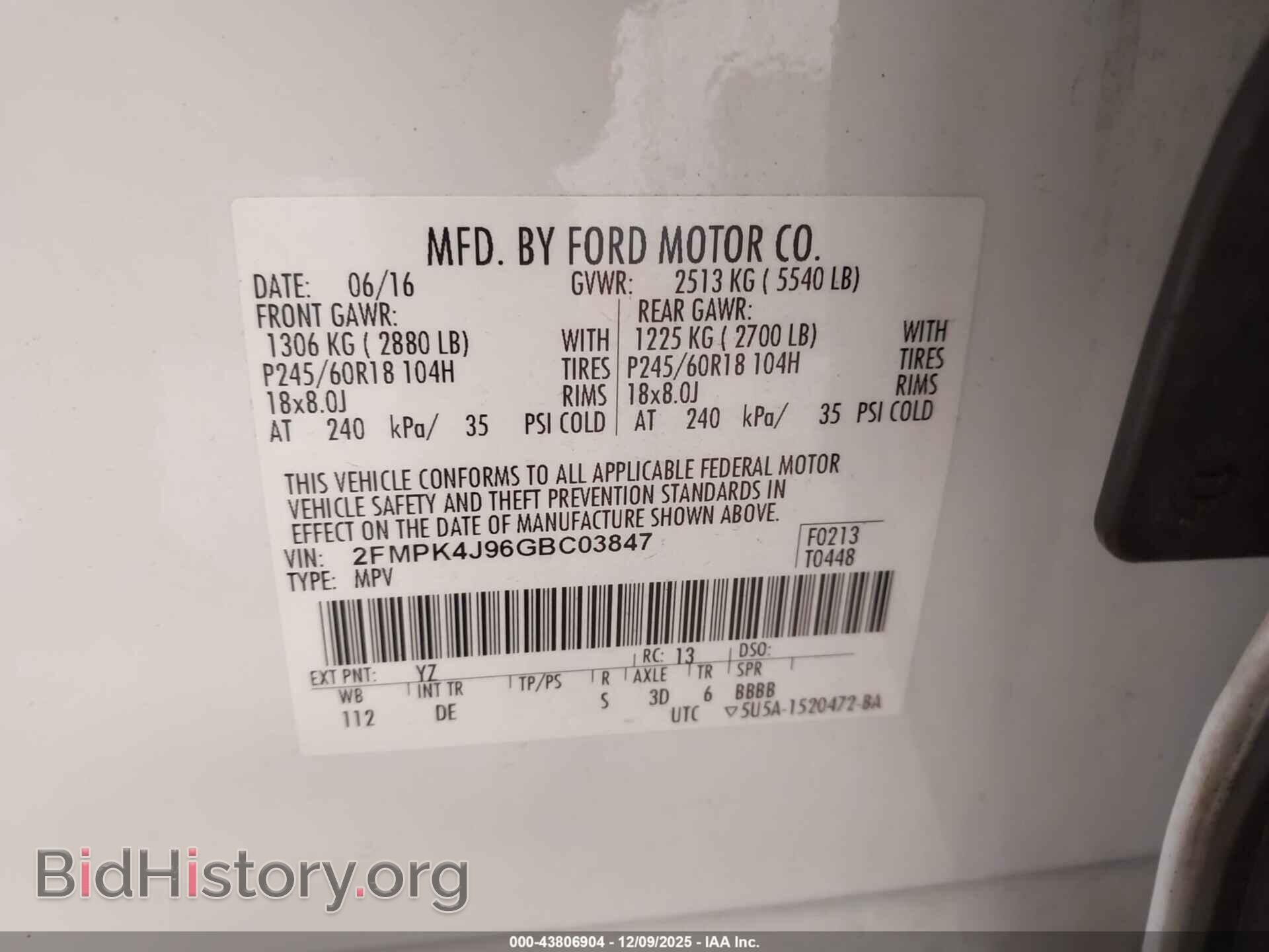 2016 FORD EDGE - VIN: 2FMPK4J96GBC03847 - Photo 9