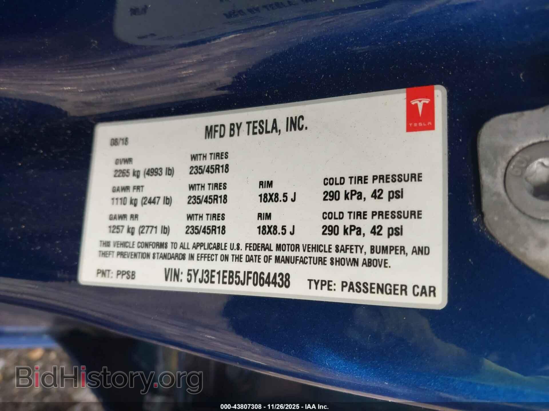 2018 TESLA MODEL 3 - VIN: 5YJ3E1EB5JF064438 - Фото 9