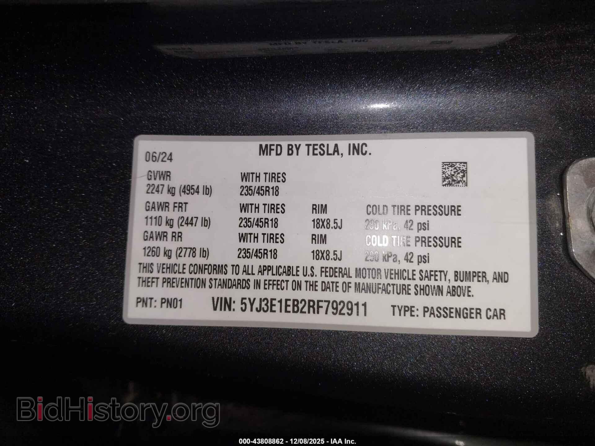 2024 TESLA MODEL 3 - VIN: 5YJ3E1EB2RF792911 - Фото 9