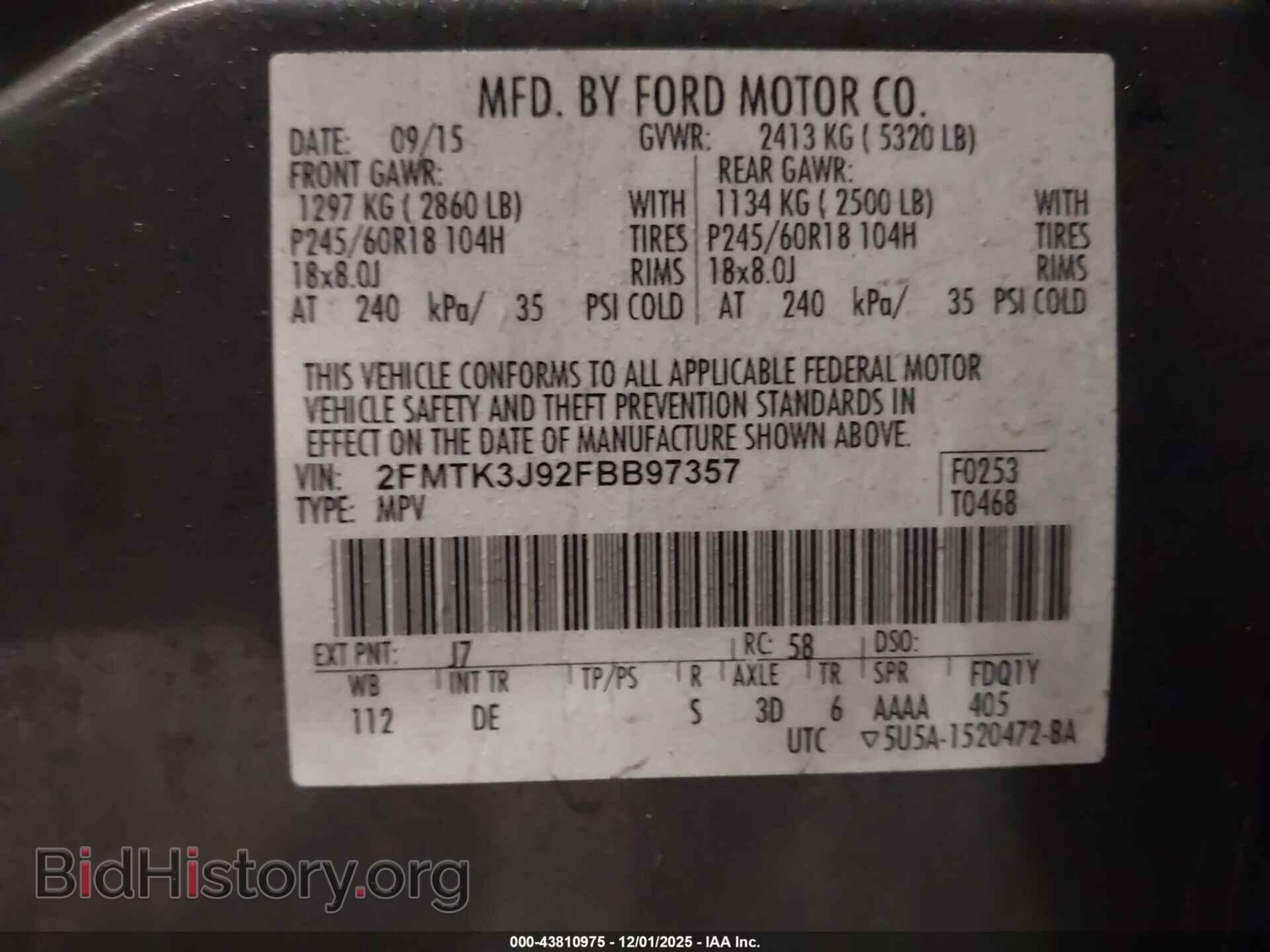 2015 FORD EDGE - VIN: 2FMTK3J92FBB97357 - Photo 9