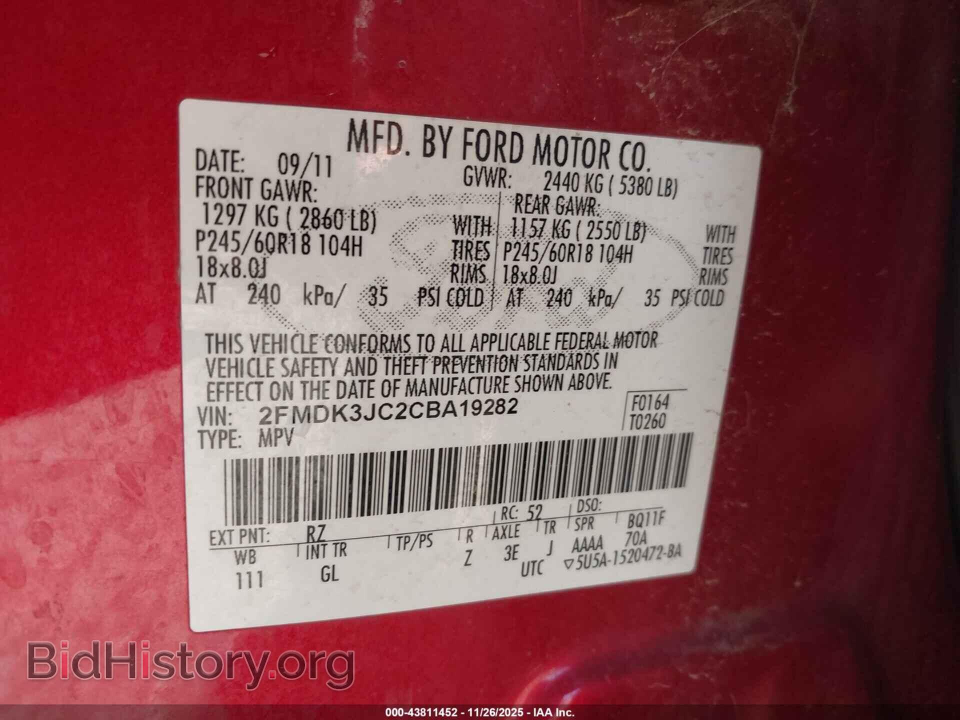 2012 FORD EDGE - VIN: 2FMDK3JC2CBA19282 - Фото 9
