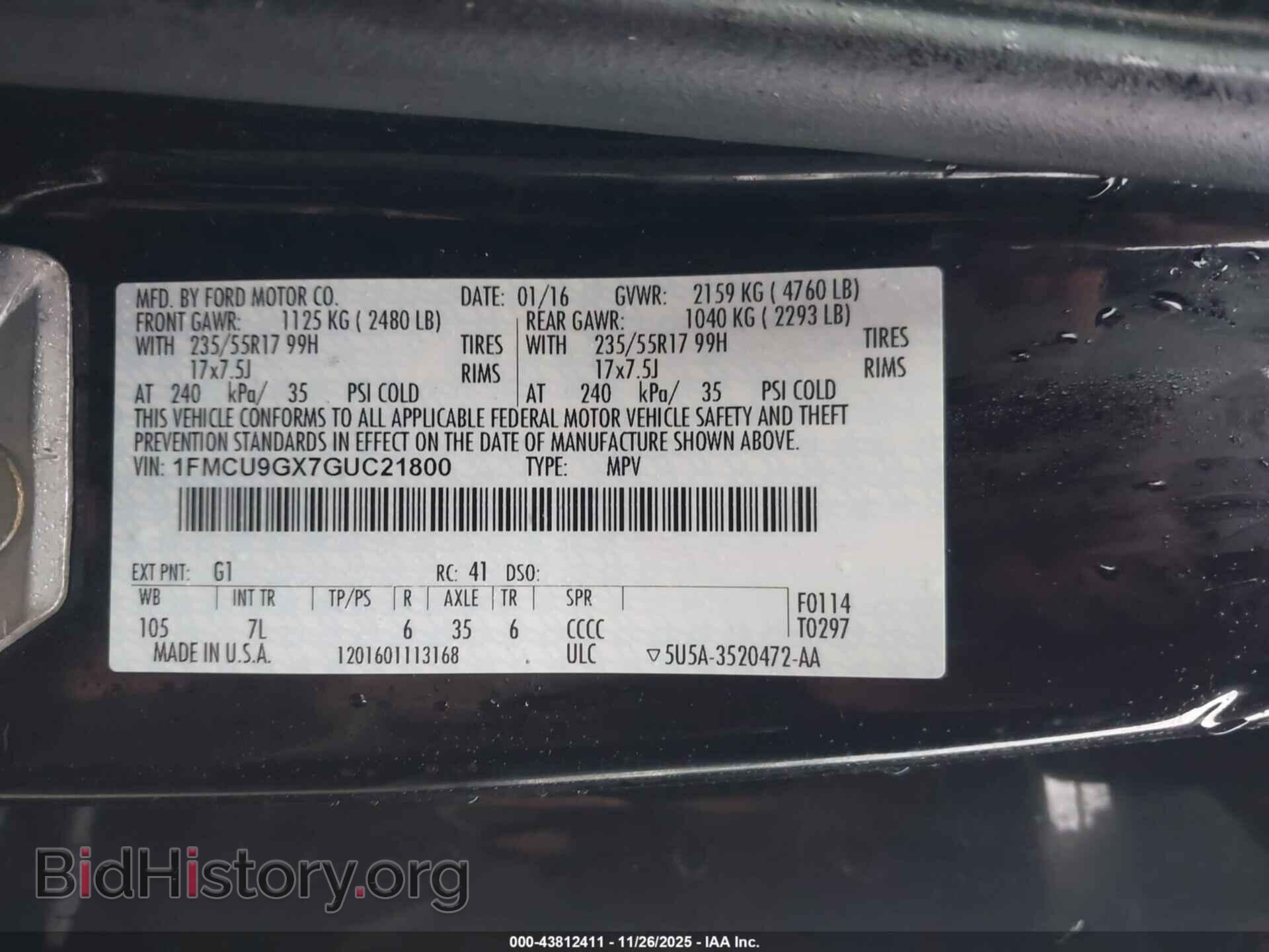 2016 FORD ESCAPE - VIN: 1FMCU9GX7GUC21800 - Фото 9