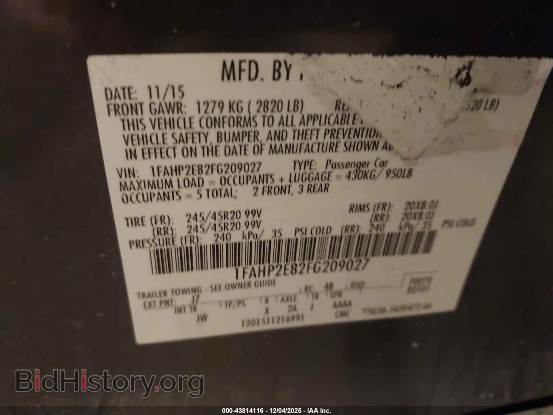 2015 FORD TAURUS - VIN: 1FAHP2E82FG209027 - Фото 9