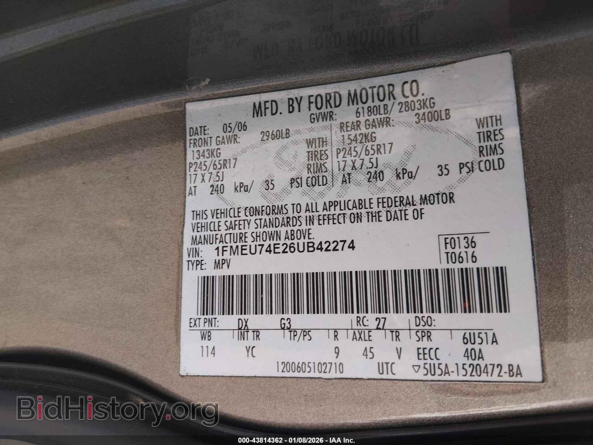 2006 FORD EXPLORER - VIN: 1FMEU74E26UB42274 - Фото 9