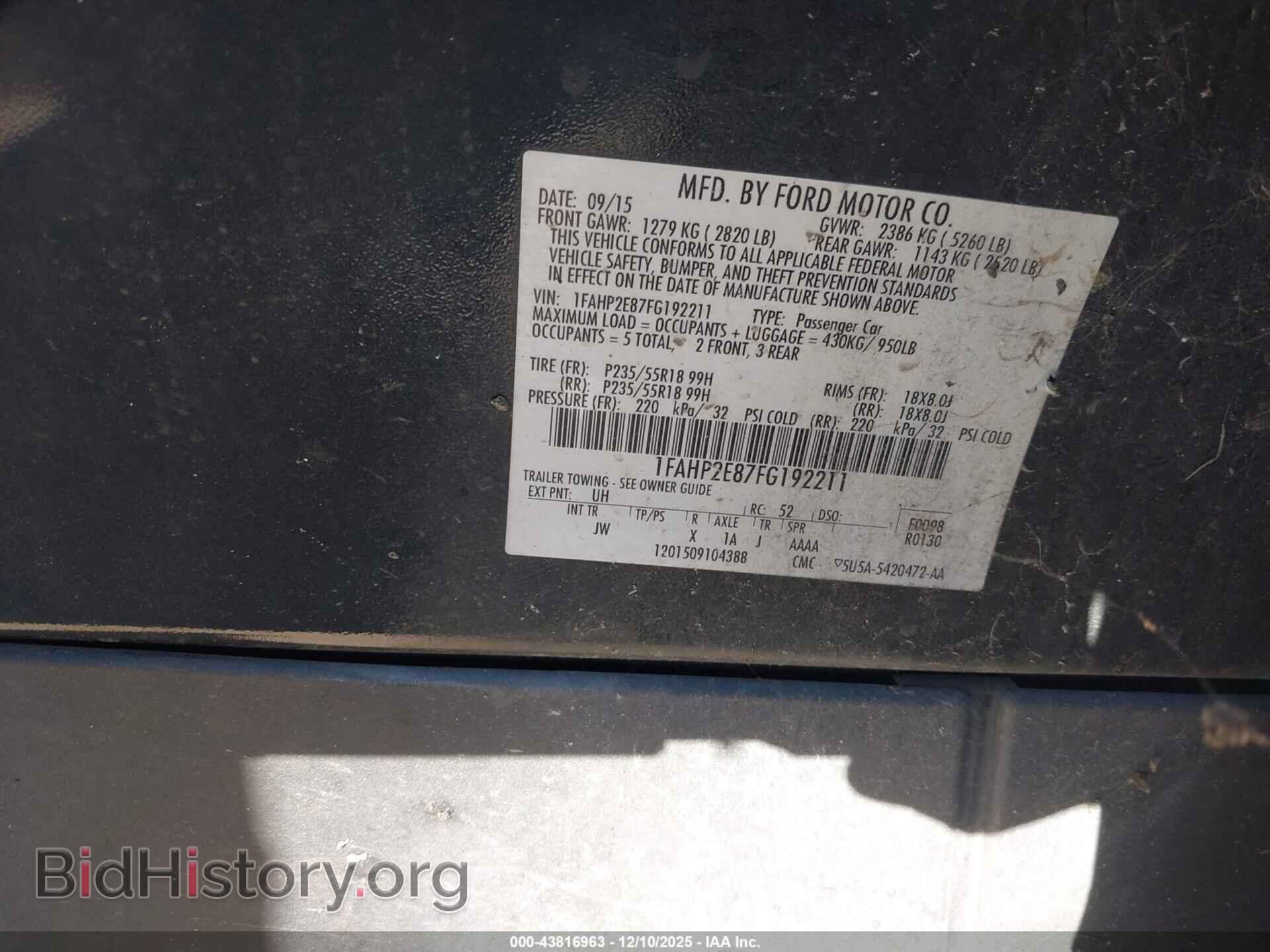 2015 FORD TAURUS - VIN: 1FAHP2E87FG192211 - Photo 9