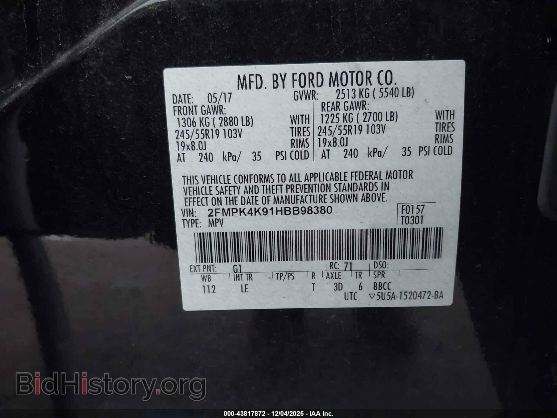 2017 FORD EDGE - VIN: 2FMPK4K91HBB98380 - Photo 9