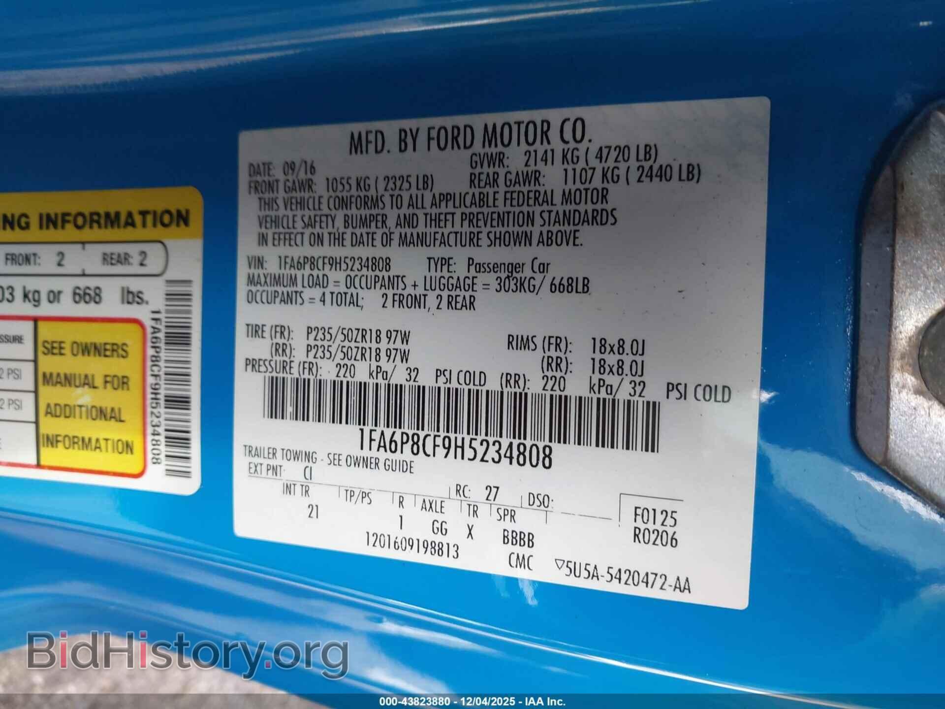 2017 FORD MUSTANG - VIN: 1FA6P8CF9H5234808 - Фото 9
