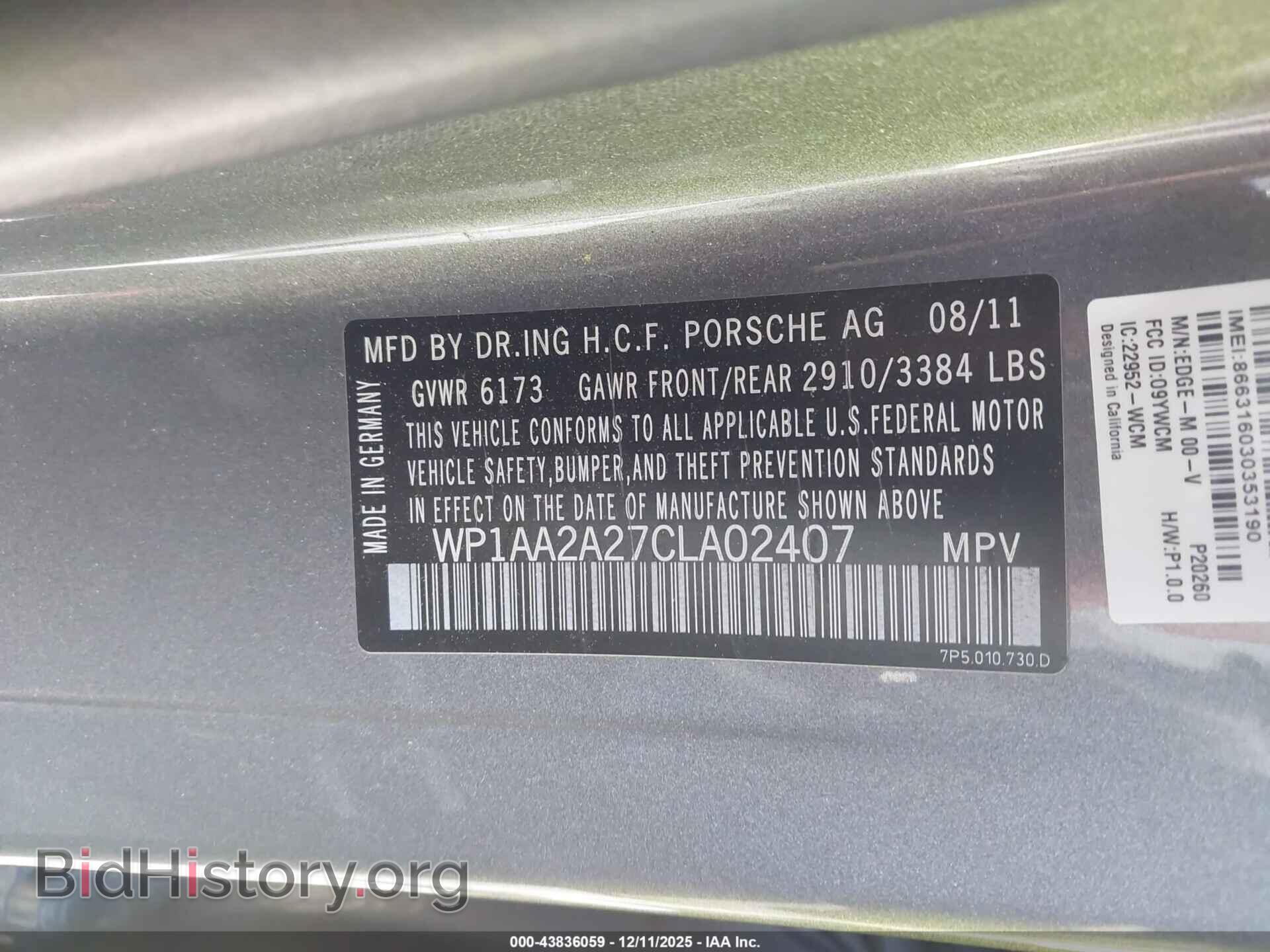 2012 PORSCHE CAYENNE - VIN: WP1AA2A27CLA02407 - Фото 9
