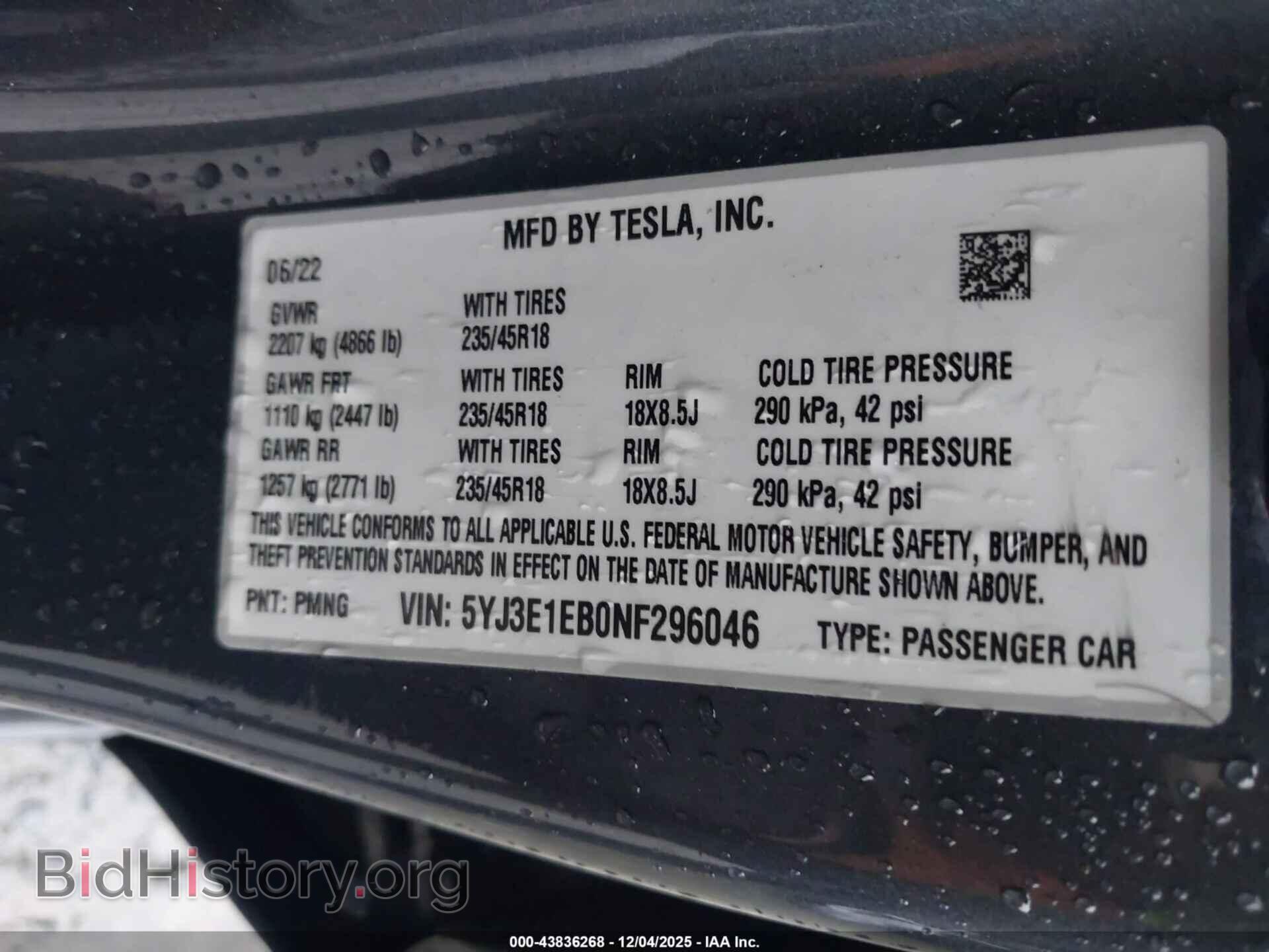 2022 TESLA MODEL 3 - VIN: 5YJ3E1EB0NF296046 - Фото 9