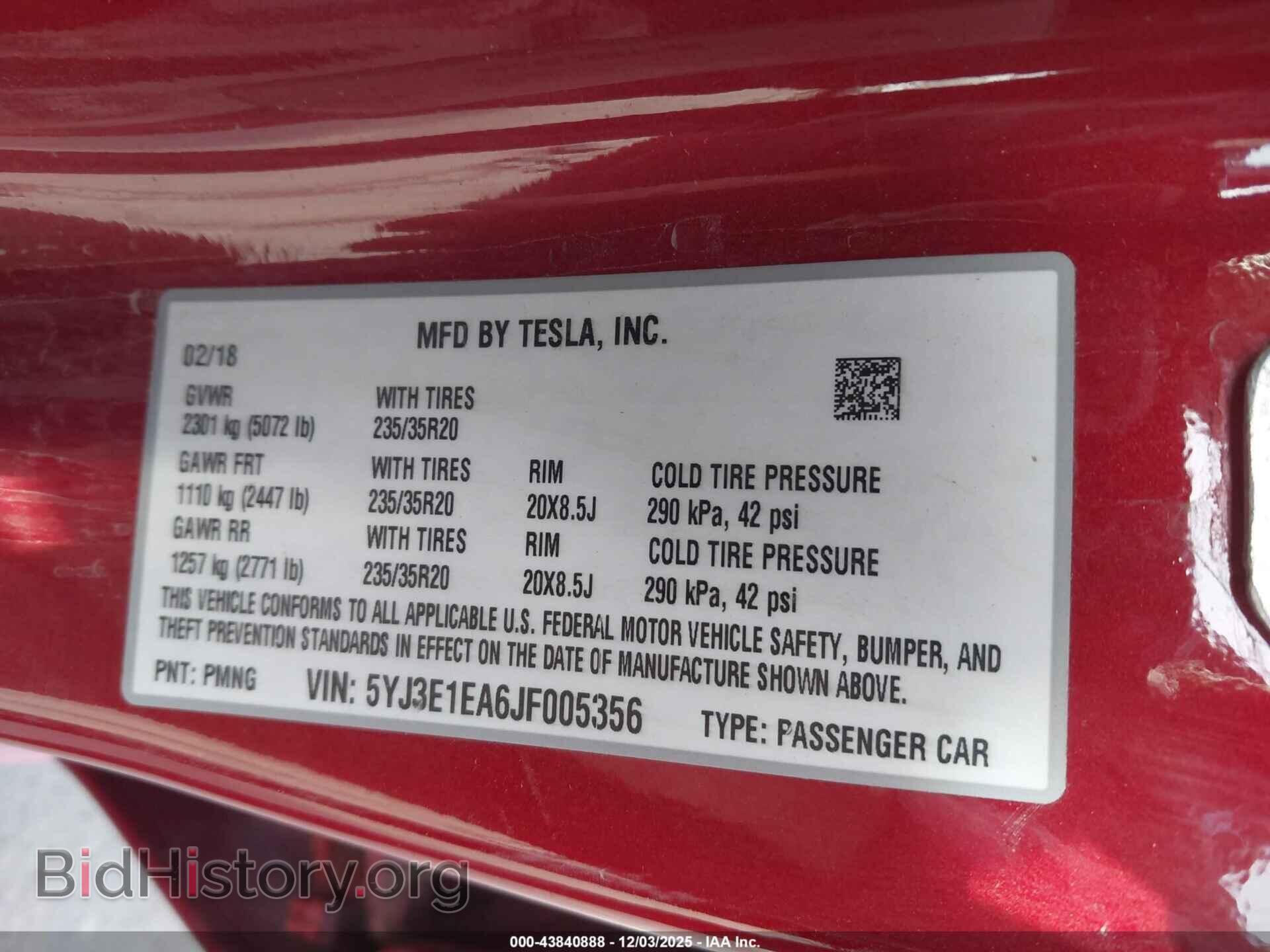 2018 TESLA MODEL 3 - VIN: 5YJ3E1EA6JF005356 - Photo 9