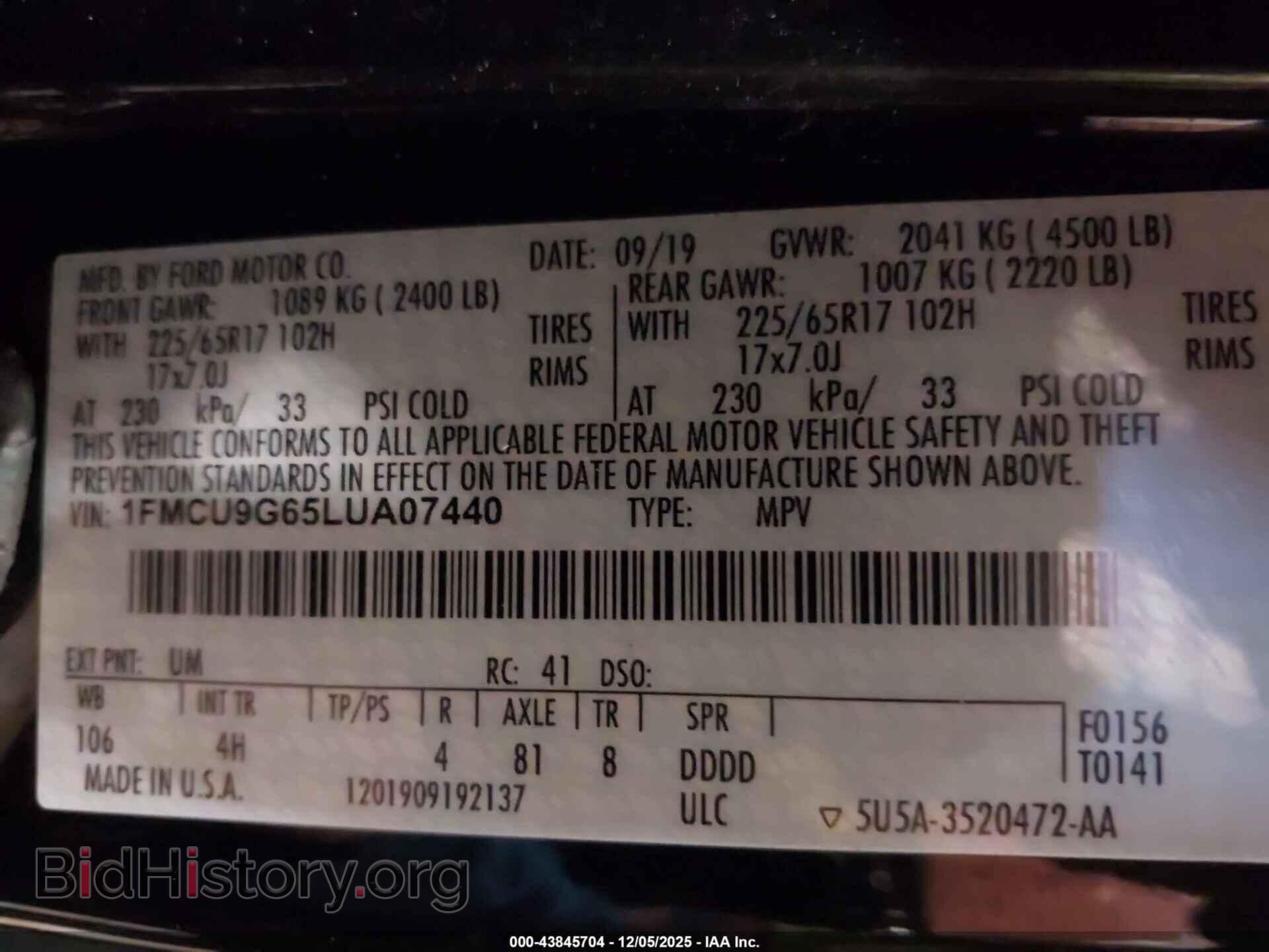 2020 FORD ESCAPE - VIN: 1FMCU9G65LUA07440 - Фото 9