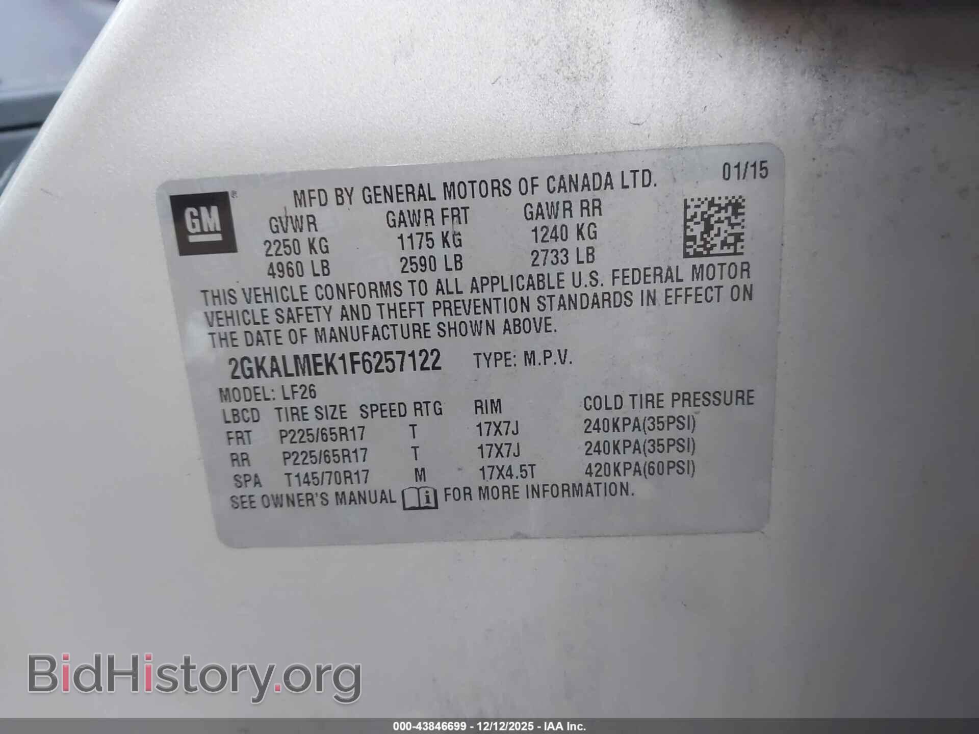 2015 GMC TERRAIN - VIN: 2GKALMEK1F6257122 - Photo 9