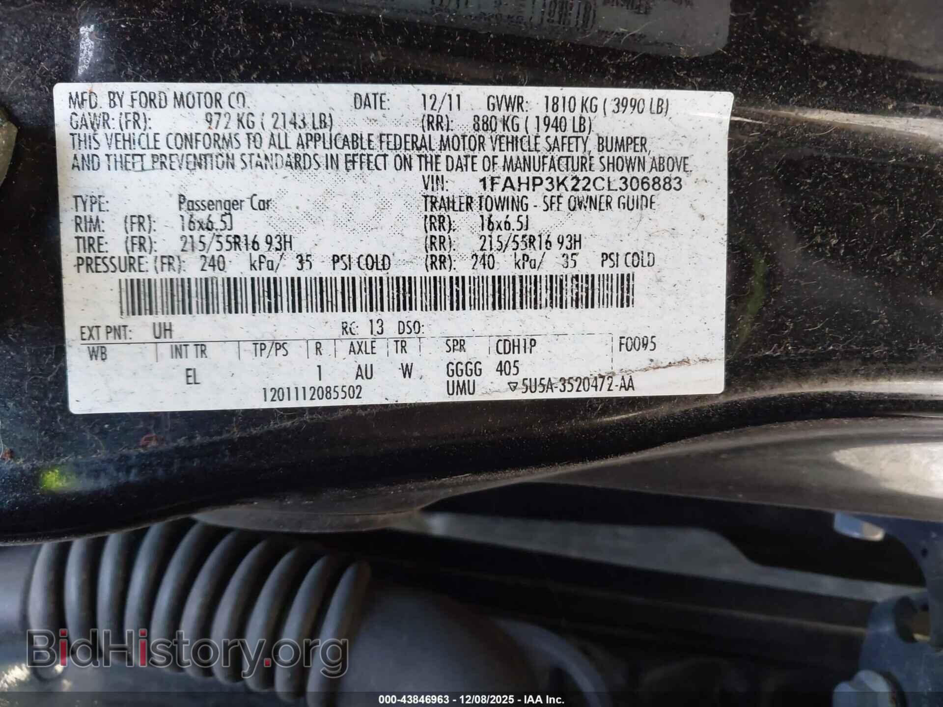 2012 FORD FOCUS - VIN: 1FAHP3K22CL306883 - Фото 9