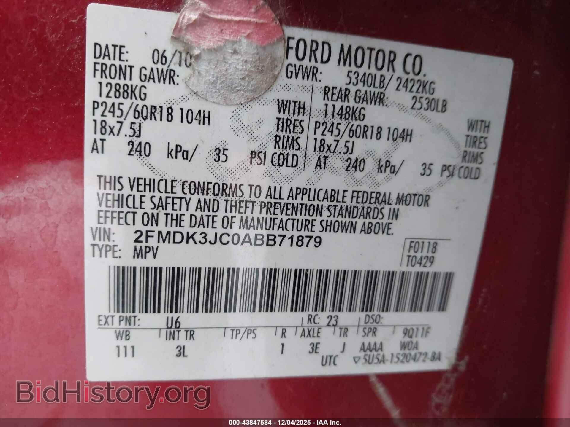 2010 FORD EDGE - VIN: 2FMDK3JC0ABB71879 - Photo 9