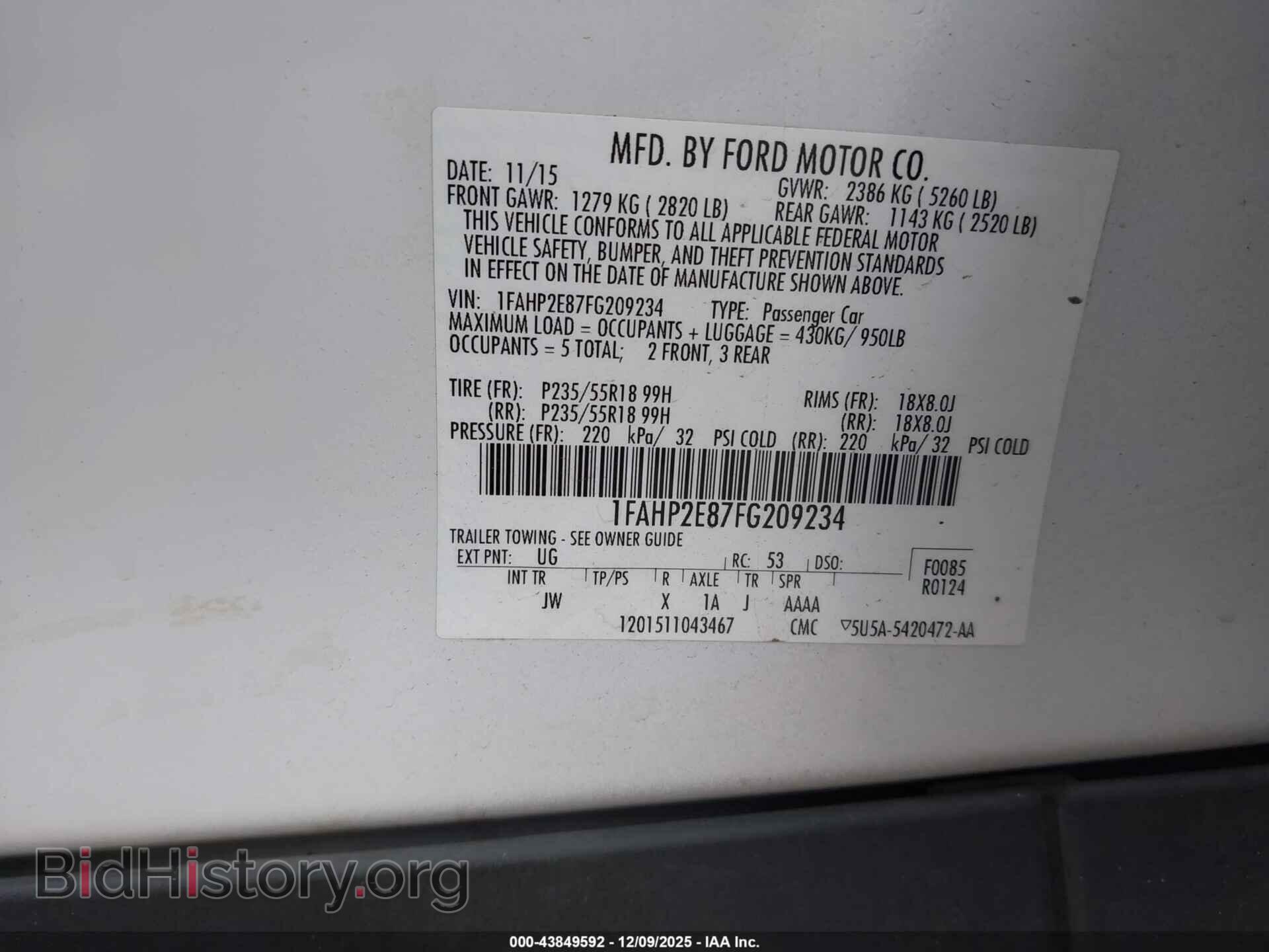 2015 FORD TAURUS - VIN: 1FAHP2E87FG209234 - Photo 9