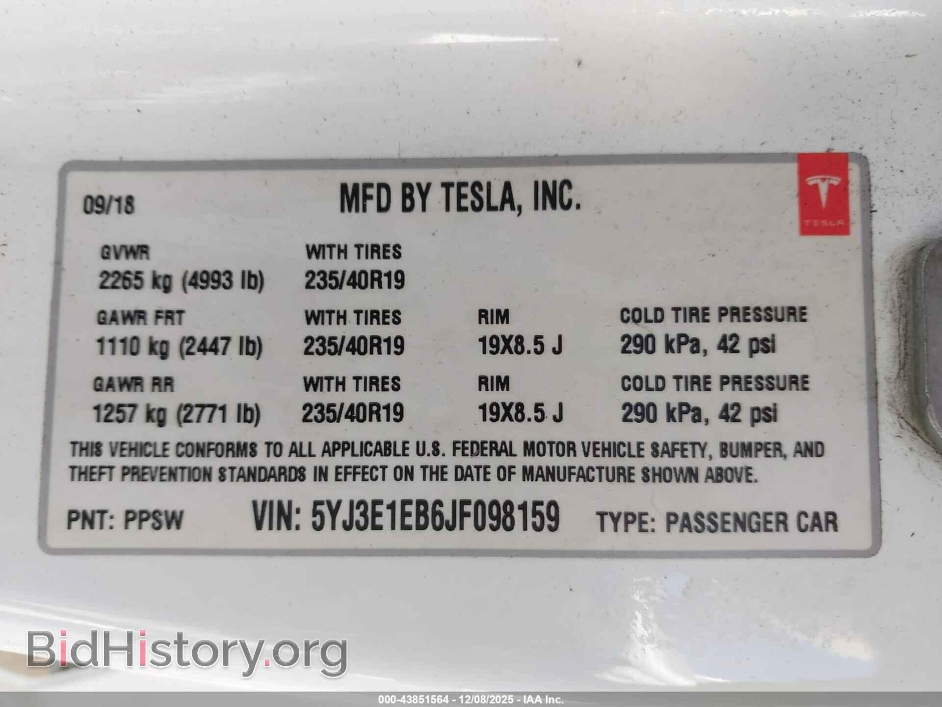 2018 TESLA MODEL 3 - VIN: 5YJ3E1EB6JF098159 - Photo 9
