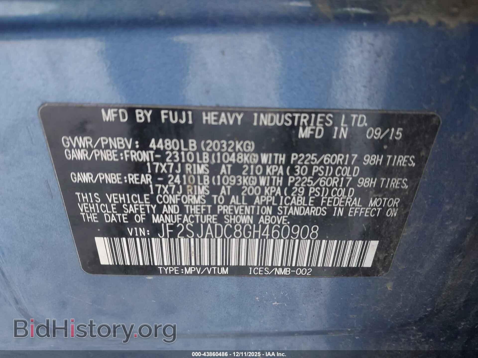 2016 SUBARU FORESTER - VIN: JF2SJADC8GH460908 - Фото 9