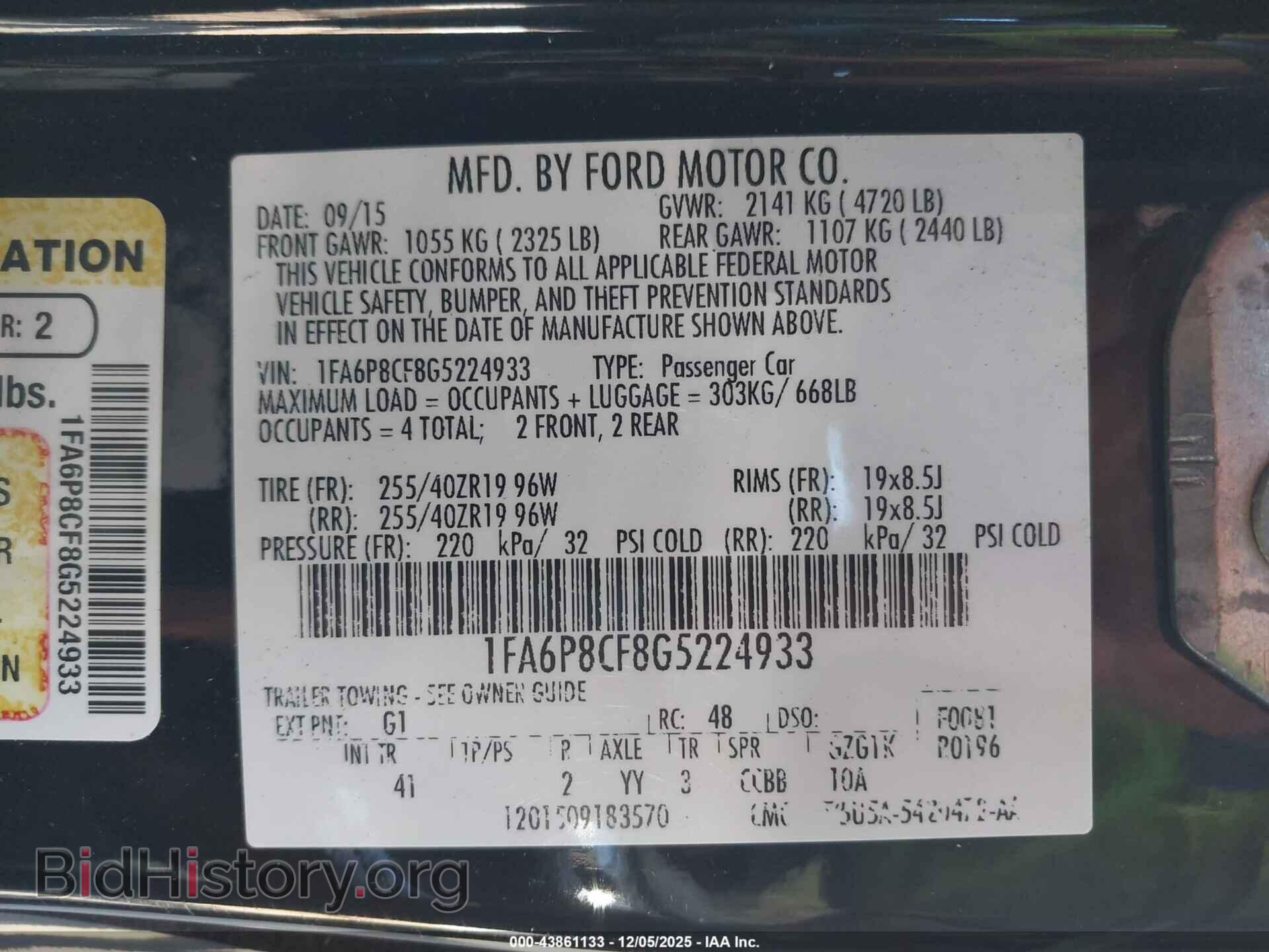 2016 FORD MUSTANG - VIN: 1FA6P8CF8G5224933 - Фото 9