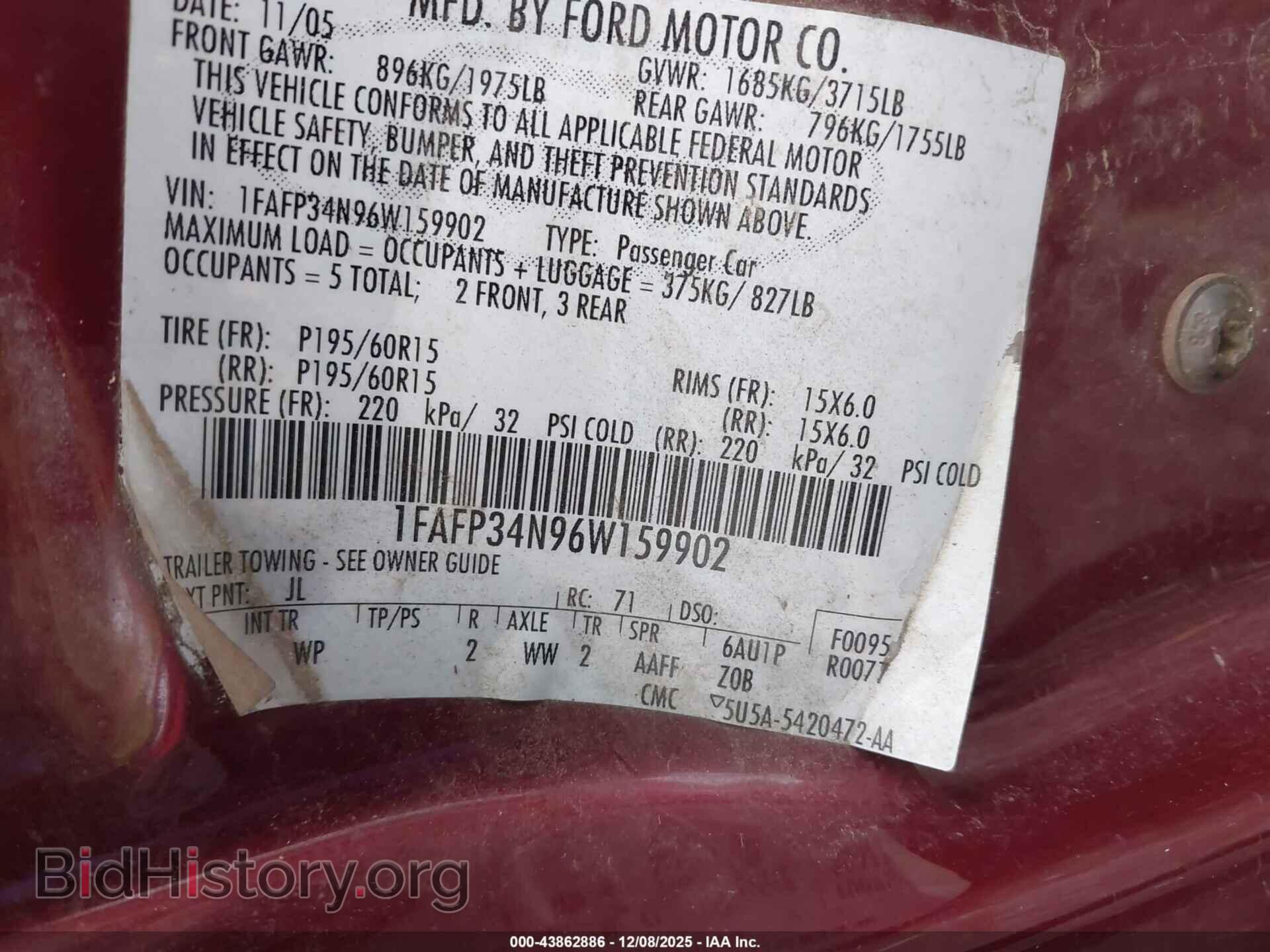 2006 FORD FOCUS - VIN: 1FAFP34N96W159902 - Фото 9