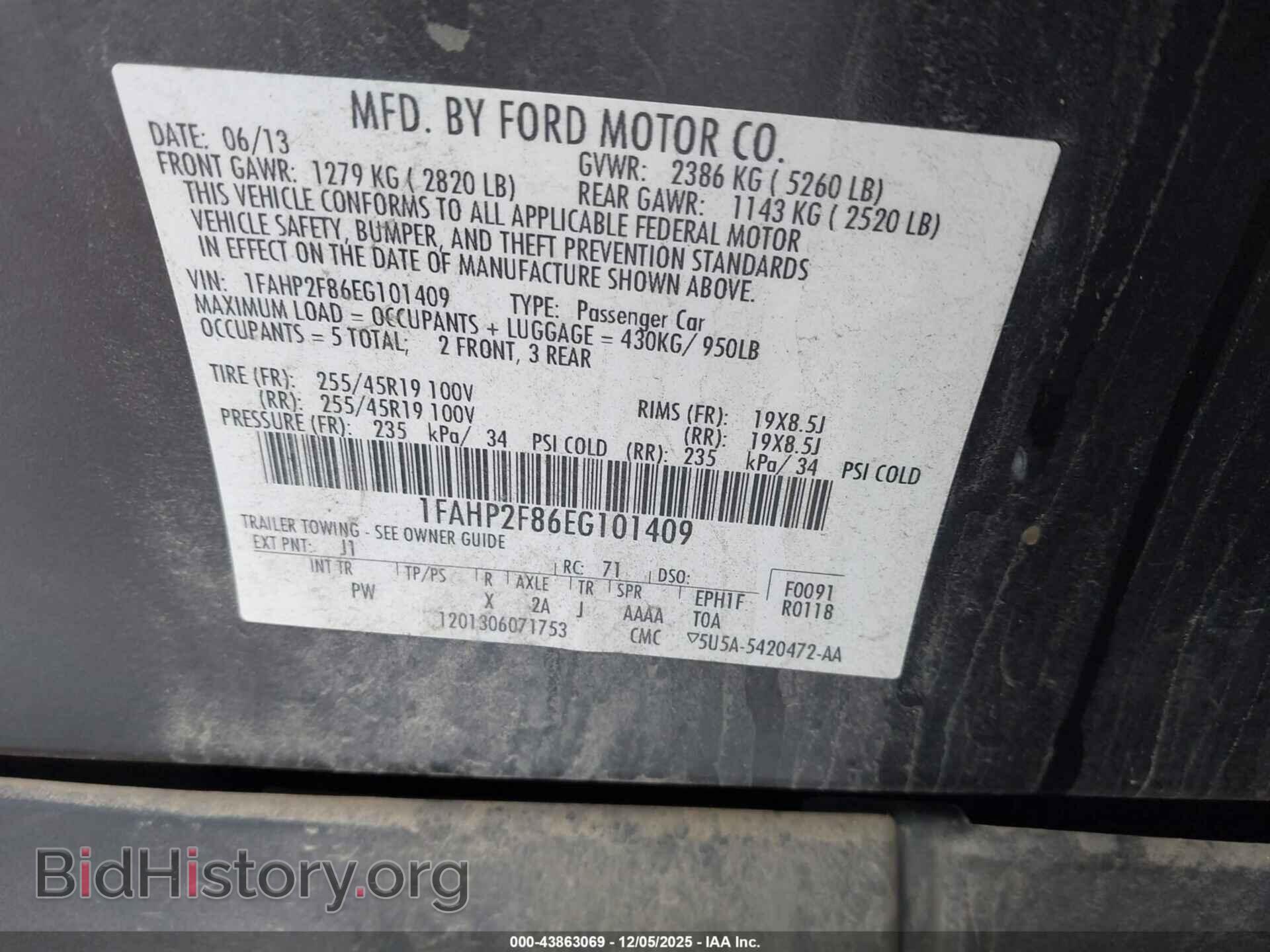 2014 FORD TAURUS - VIN: 1FAHP2F86EG101409 - Фото 9
