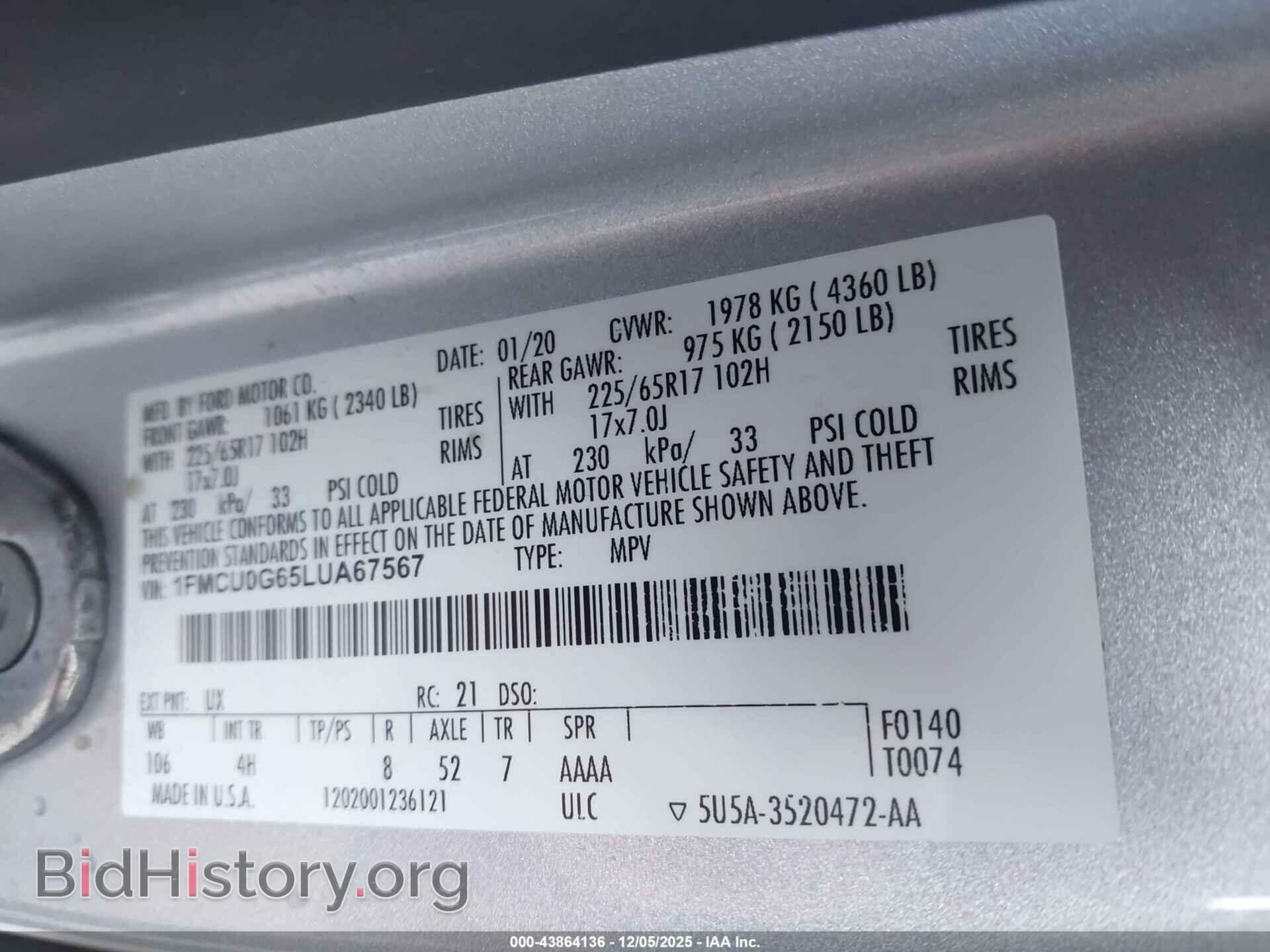 2020 FORD ESCAPE - VIN: 1FMCU0G65LUA67567 - Photo 9