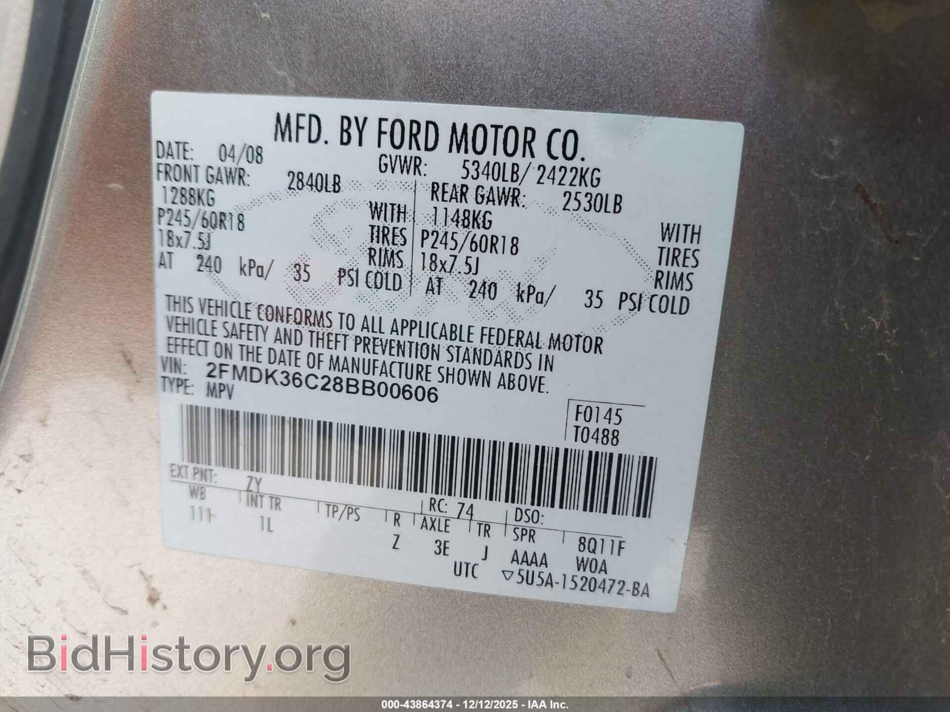 2008 FORD EDGE - VIN: 2FMDK36C28BB00606 - Фото 9