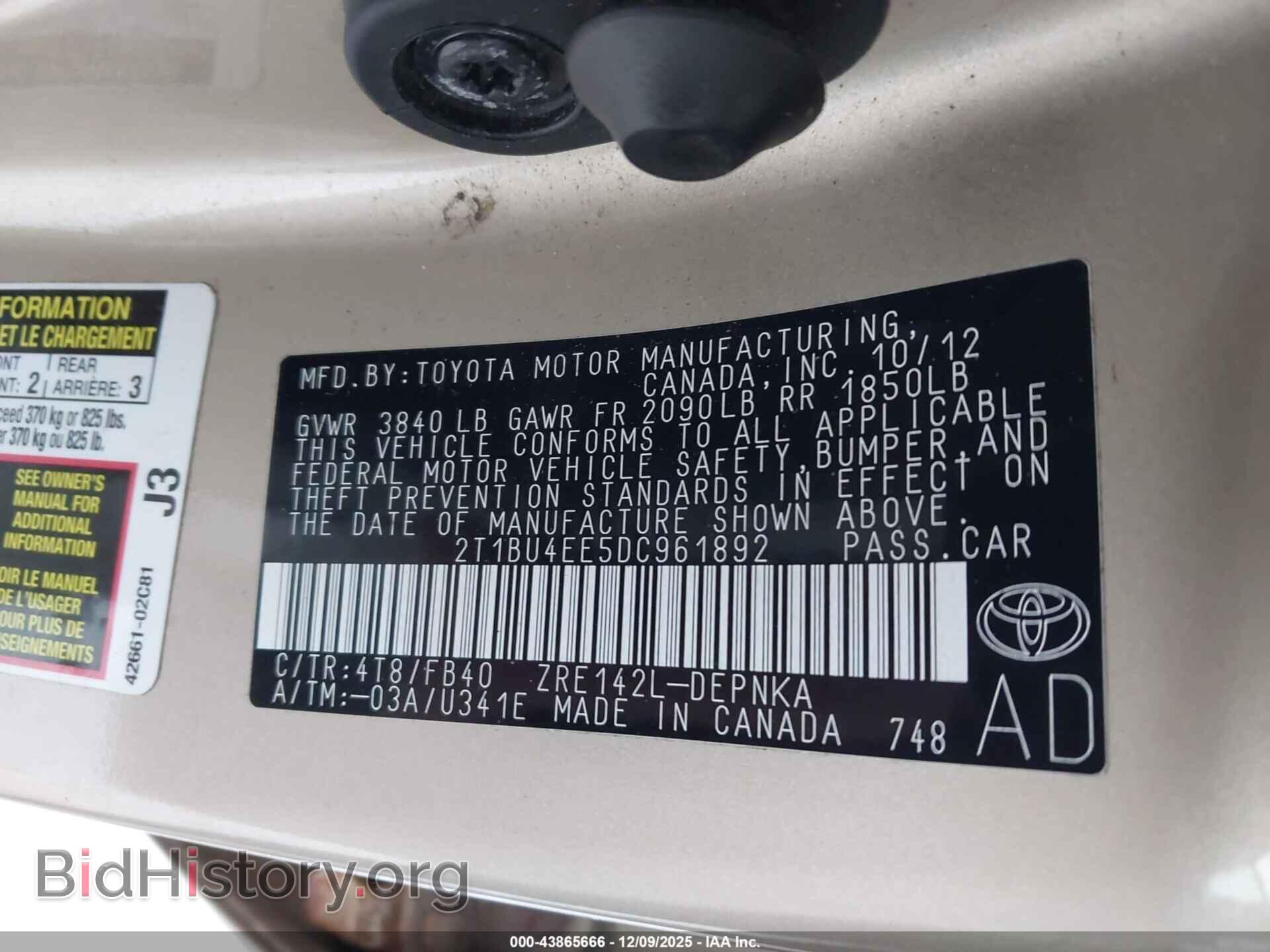 2013 TOYOTA COROLLA - VIN: 2T1BU4EE5DC961892 - Фото 9