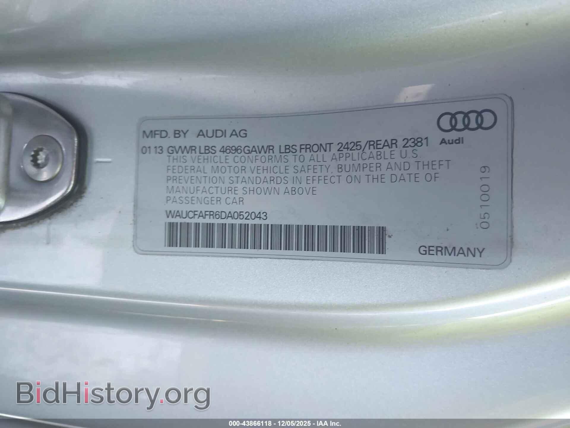 2013 AUDI A5 - VIN: WAUCFAFR6DA052043 - Фото 9