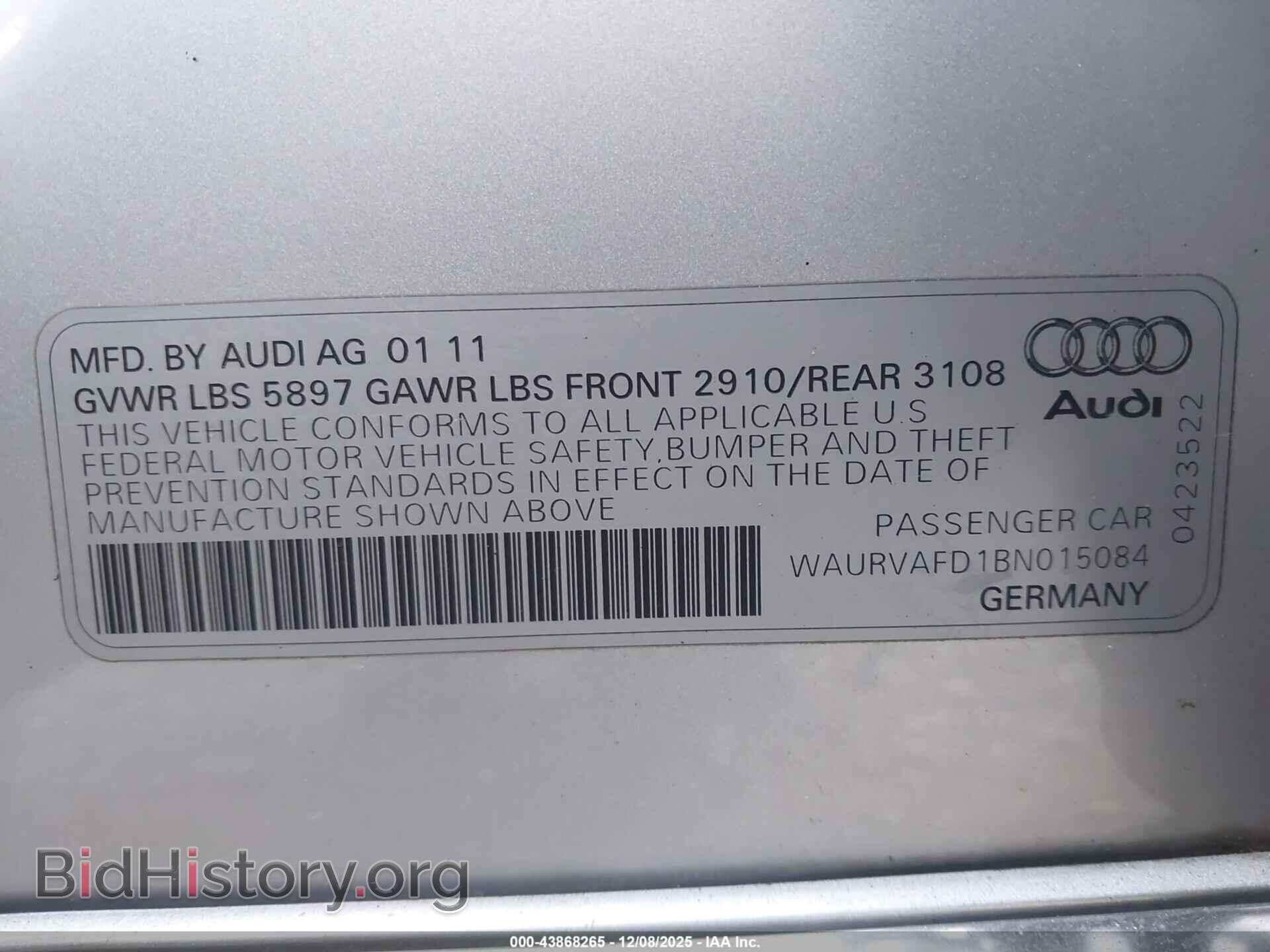 2011 AUDI A8 L - VIN: WAURVAFD1BN015084 - Фото 9