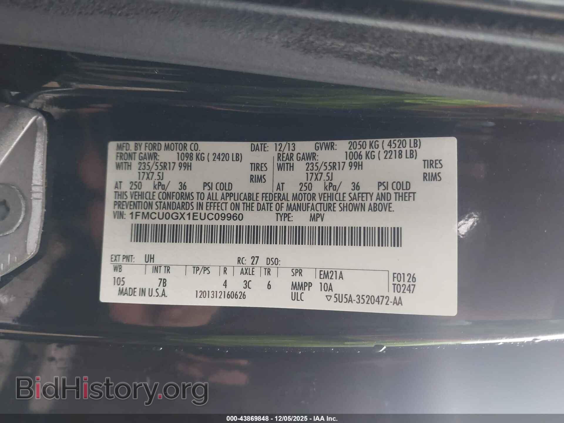 2014 FORD ESCAPE - VIN: 1FMCU0GX1EUC09960 - Фото 9