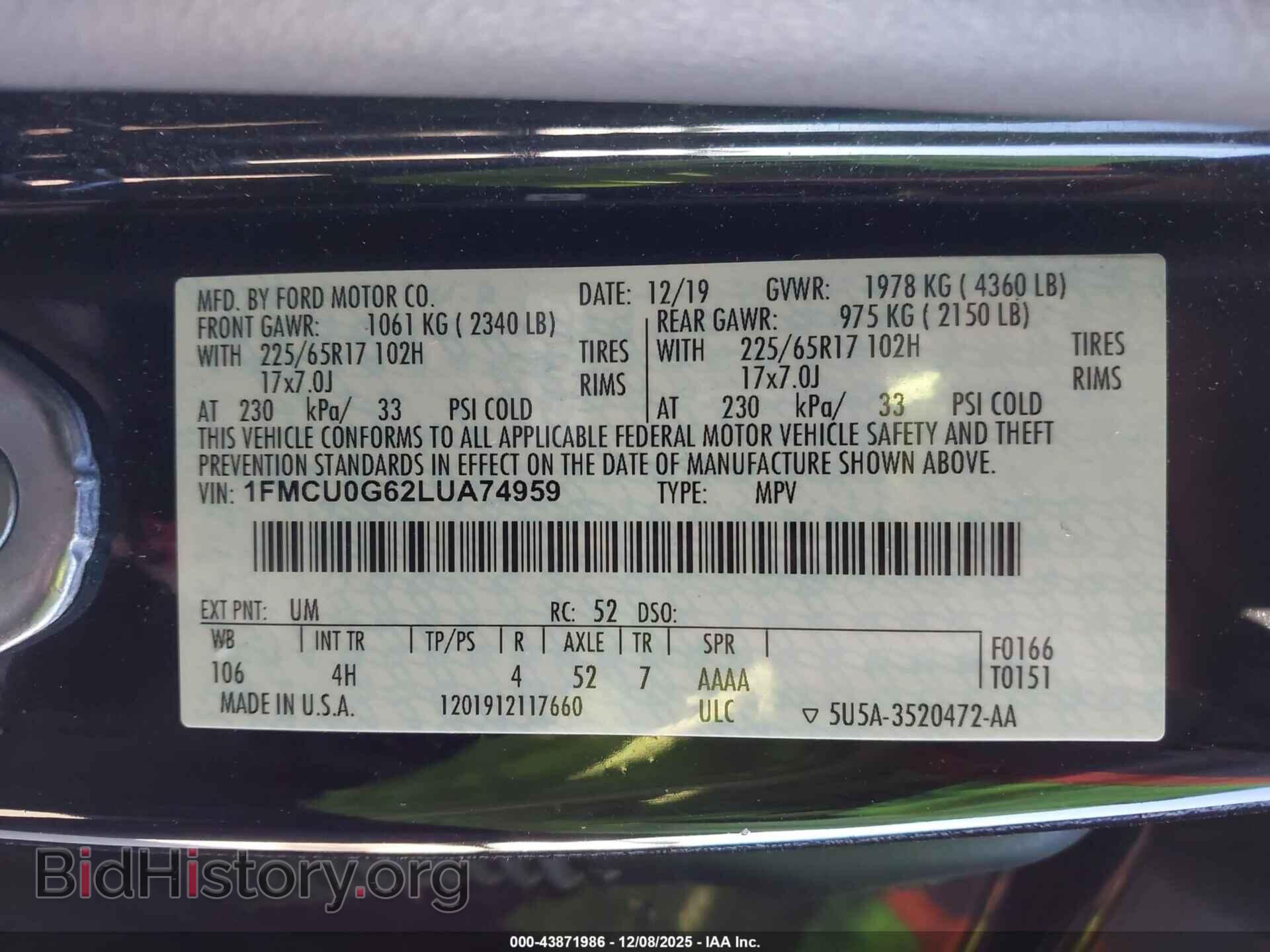 2020 FORD ESCAPE - VIN: 1FMCU0G62LUA74959 - Фото 9