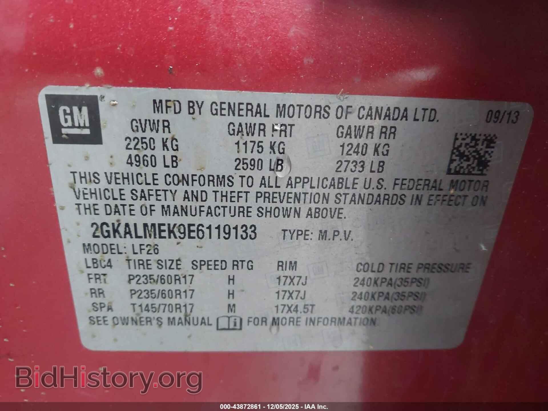 2014 GMC TERRAIN - VIN: 2GKALMEK9E6119133 - Фото 9