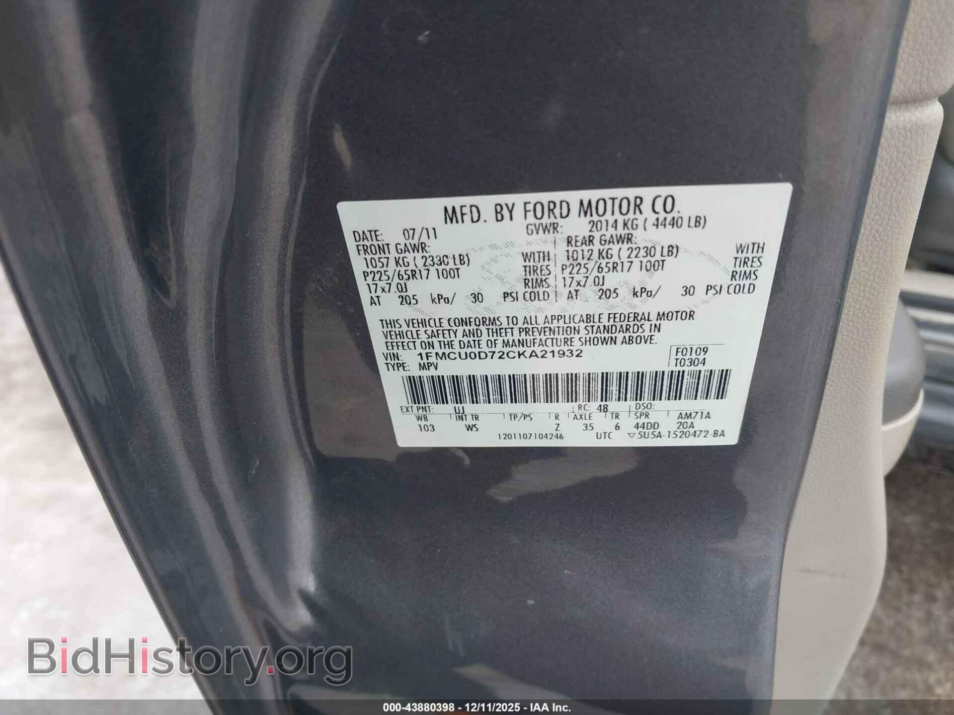 2012 FORD ESCAPE - VIN: 1FMCU0D72CKA21932 - Фото 9