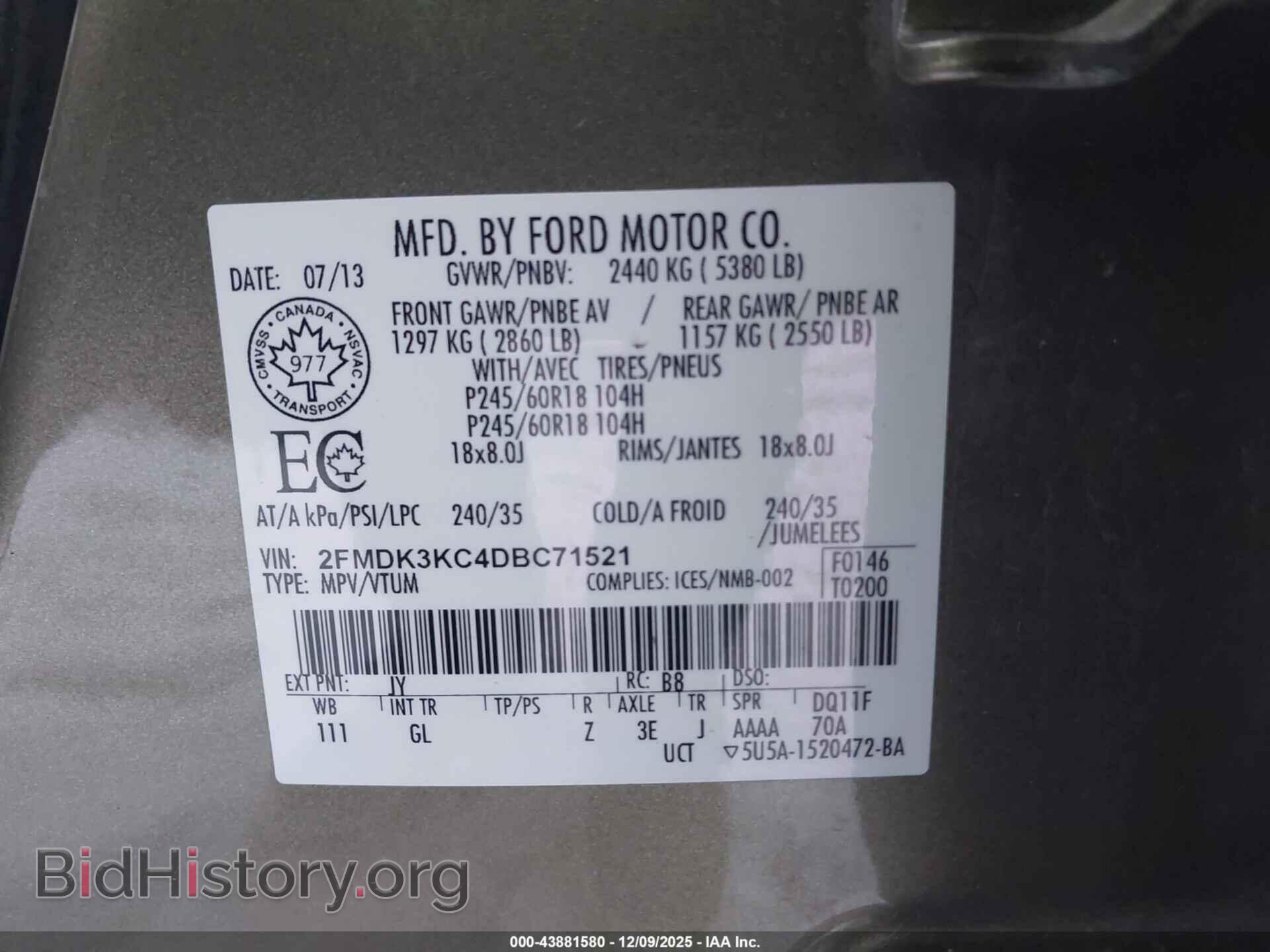 2013 FORD EDGE - VIN: 2FMDK3KC4DBC71521 - Photo 9