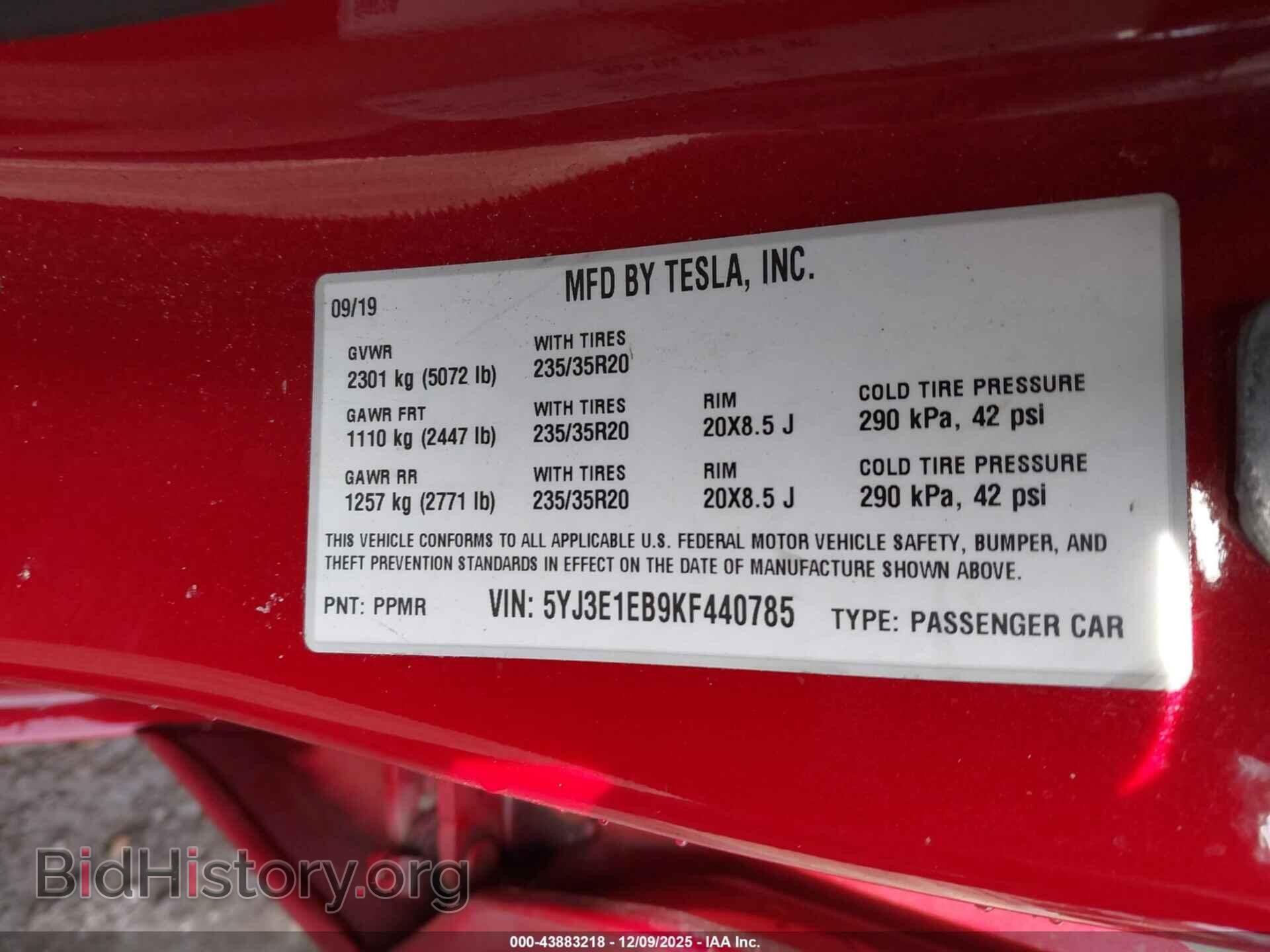 2019 TESLA MODEL 3 - VIN: 5YJ3E1EB9KF440785 - Photo 9