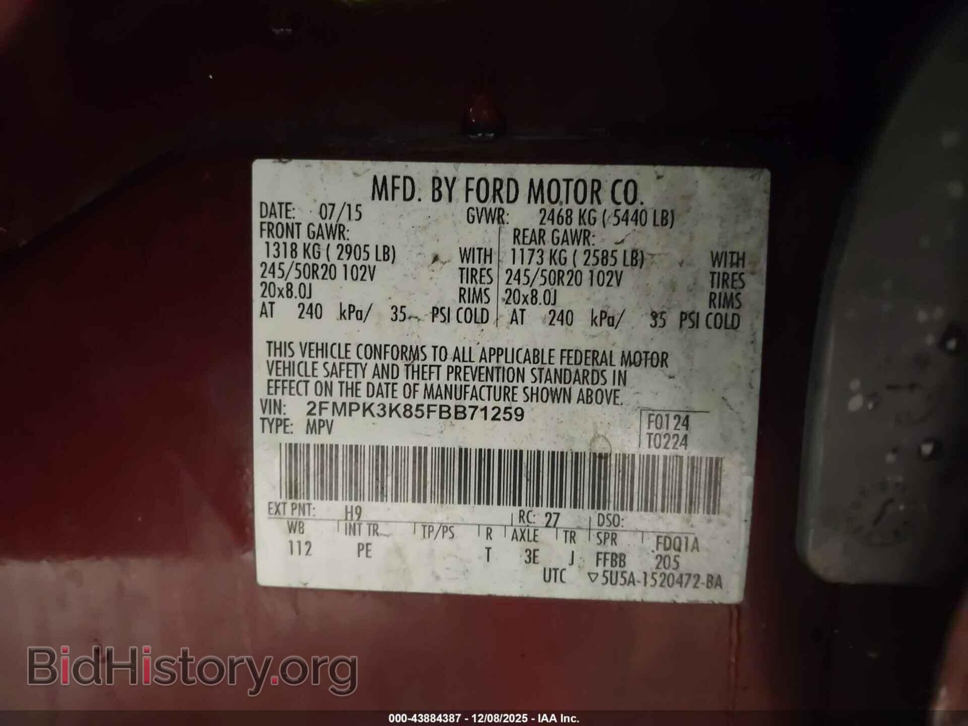 2015 FORD EDGE - VIN: 2FMPK3K85FBB71259 - Photo 9