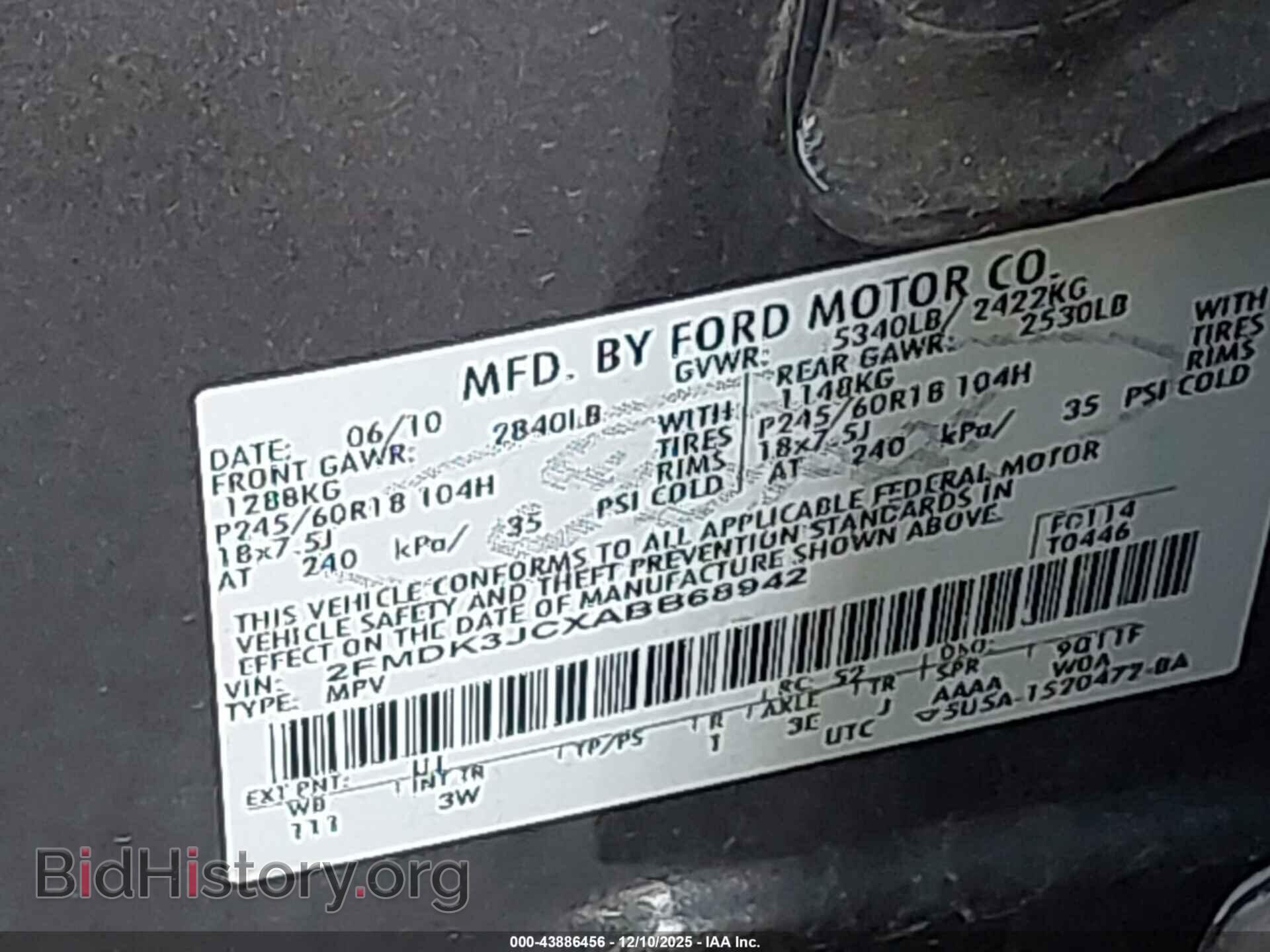 2010 FORD EDGE - VIN: 2FMDK3JCXABB68942 - Фото 9