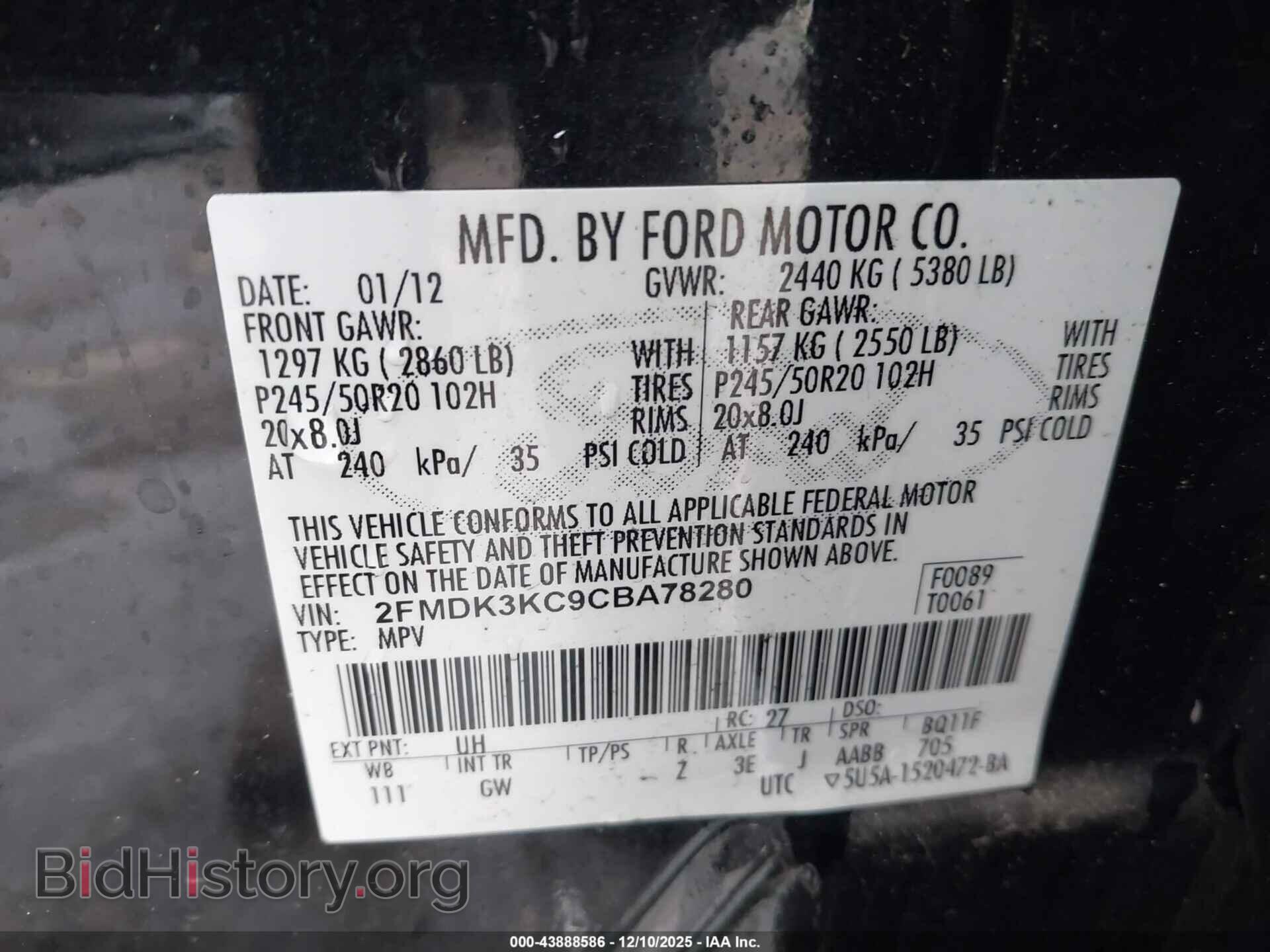 2012 FORD EDGE - VIN: 2FMDK3KC9CBA78280 - Photo 9