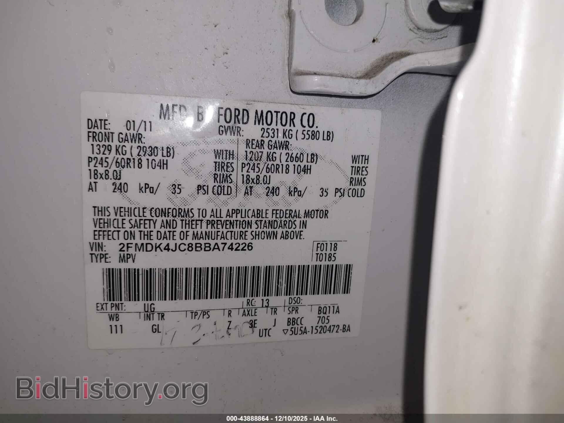 2011 FORD EDGE - VIN: 2FMDK4JC8BBA74226 - Photo 9