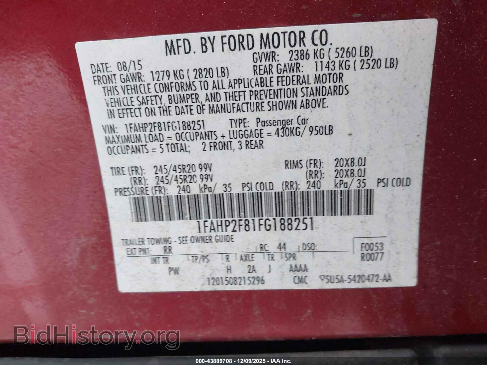 2015 FORD TAURUS - VIN: 1FAHP2F81FG188251 - Фото 9