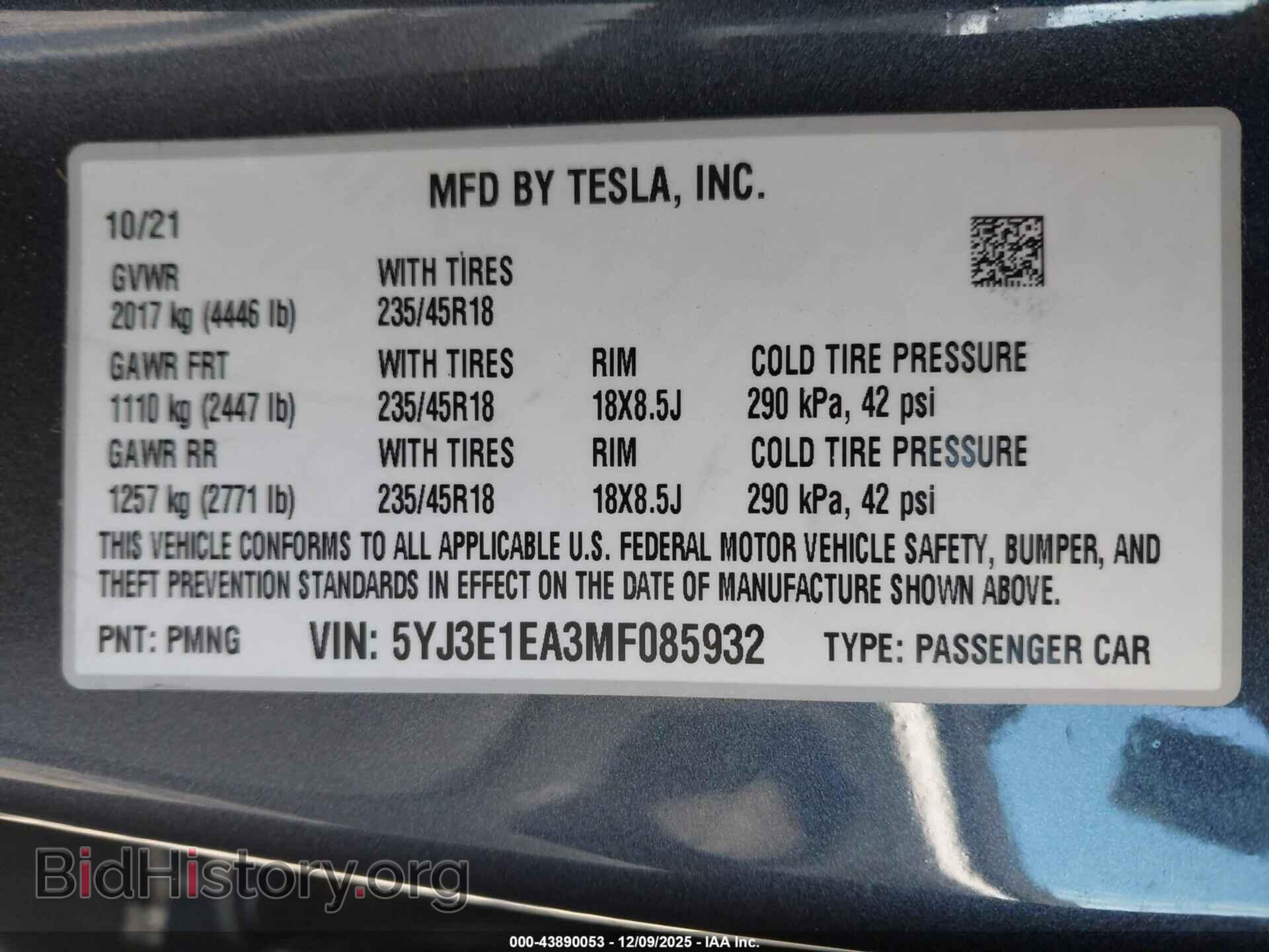 2021 TESLA MODEL 3 - VIN: 5YJ3E1EA3MF085932 - Photo 9
